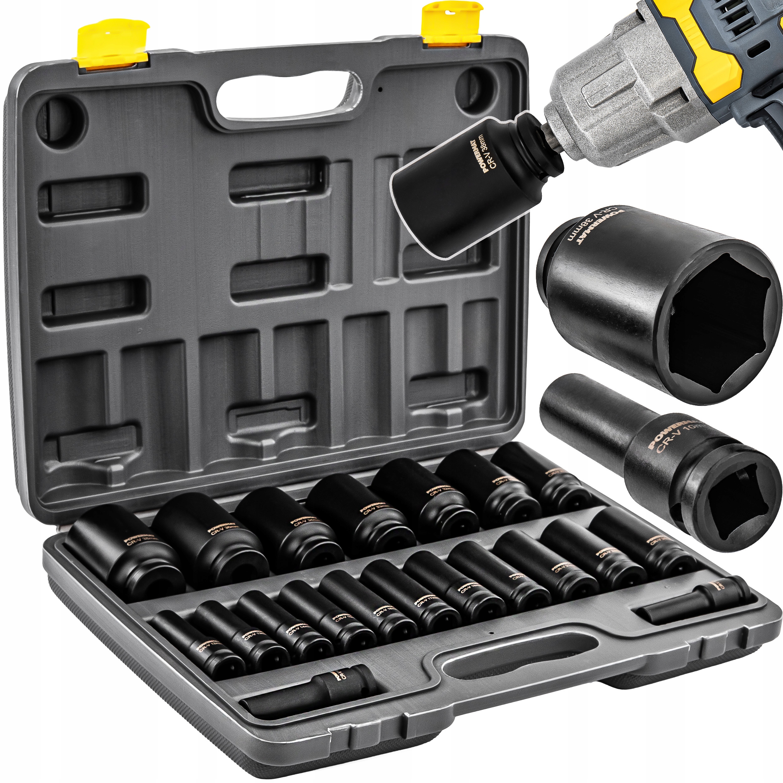 Sada Rázových Nástavců Na Klíče 10-38MM Hex 20 Ks 1/2" 78MM Crv Kufr