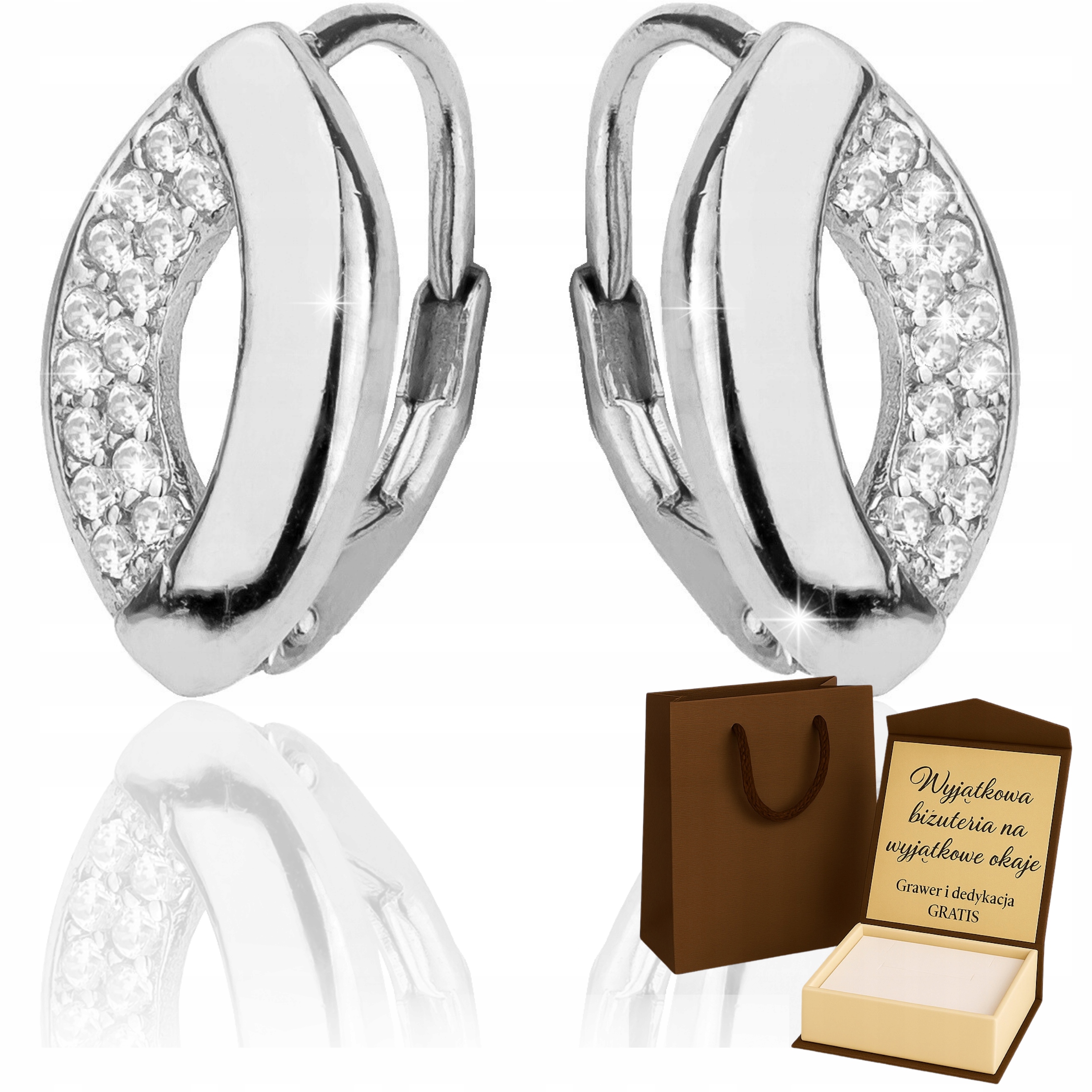 Stříbrné Náušnice Dámské Polokruhové S Zirkony 925 Rhodiované Gravírování