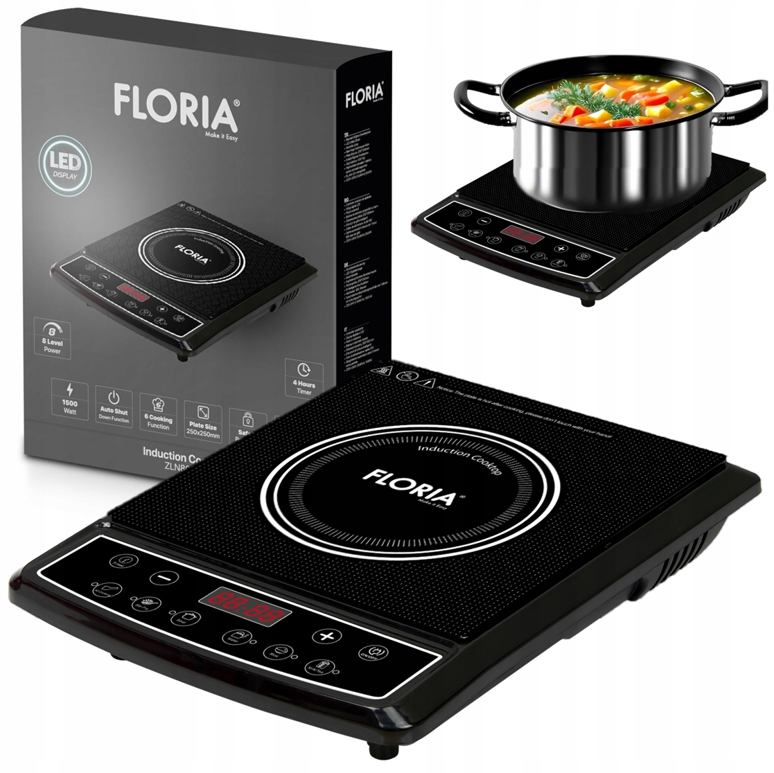 Kuchenka Indukcyjna Pojedyncza 8 Poziomów Mocy Dotyk 1500W