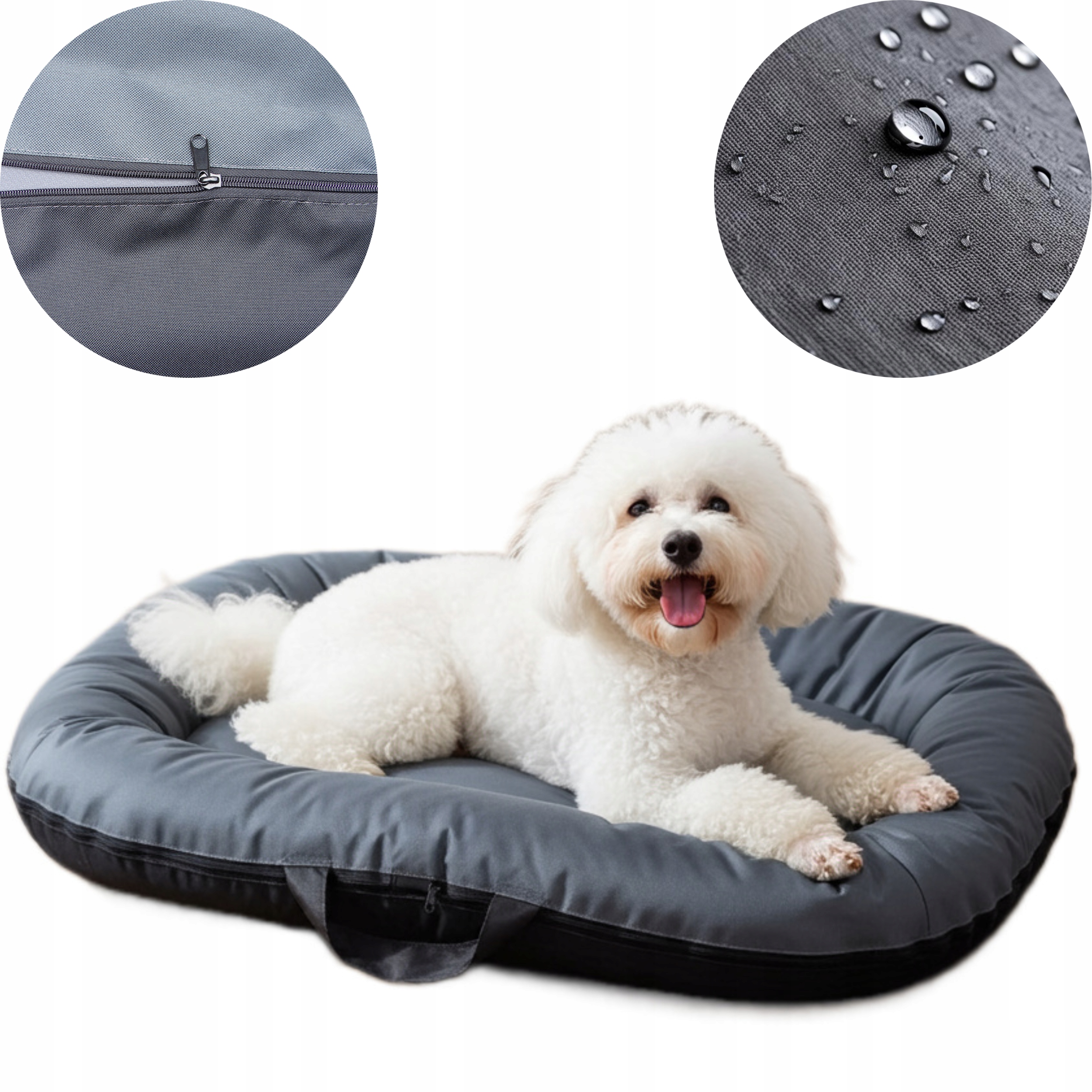 Levně Pelíšek pro středního psa, ponton, Kodura, potah se zipem, šedý L 100x70