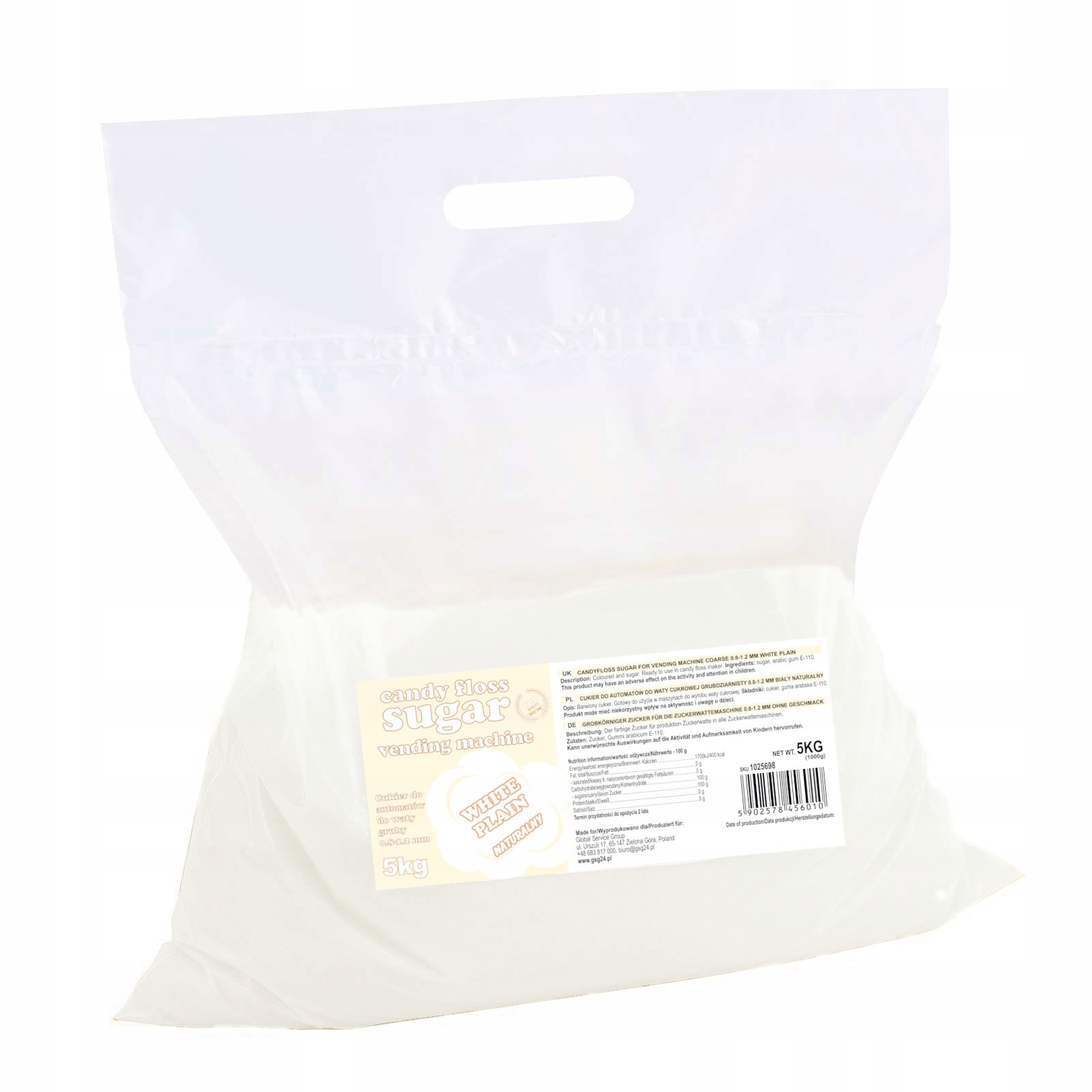 Levně Cukr do stroje na cukrovou vatu, zrnitost 0,8-1,2 mm, přírodní aroma, Bílá,