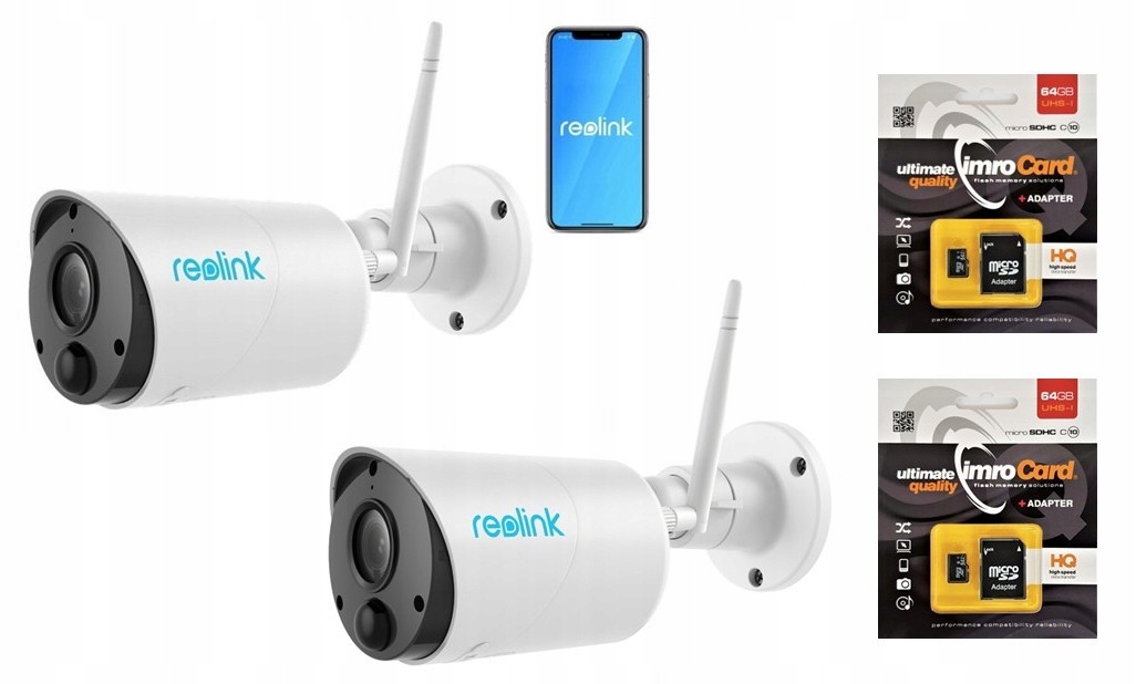 Sada 2x kamera Reolink Argus B320 3MP batéria 2K 2x 64GB Karta