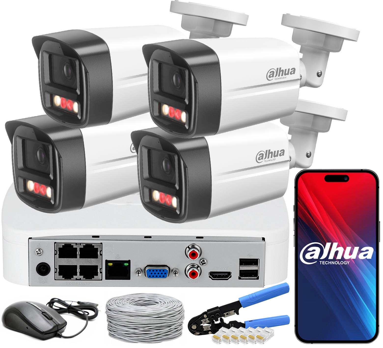 Monitorovací Sada 4MPX 2K+ 4 Kamery IPC-HFW1439TL1-A-IL Dahua Poe