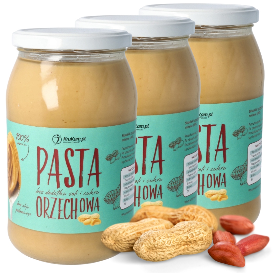 3x Ořechová a arašídová pasta Krukam 900g 100% ořechové ořechy Krém