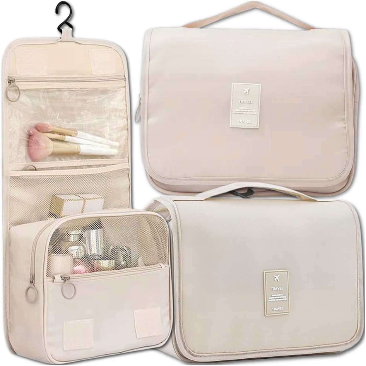 Kosmetyczka Wisząca Podróżna Z Haczykiem Beżowa XL