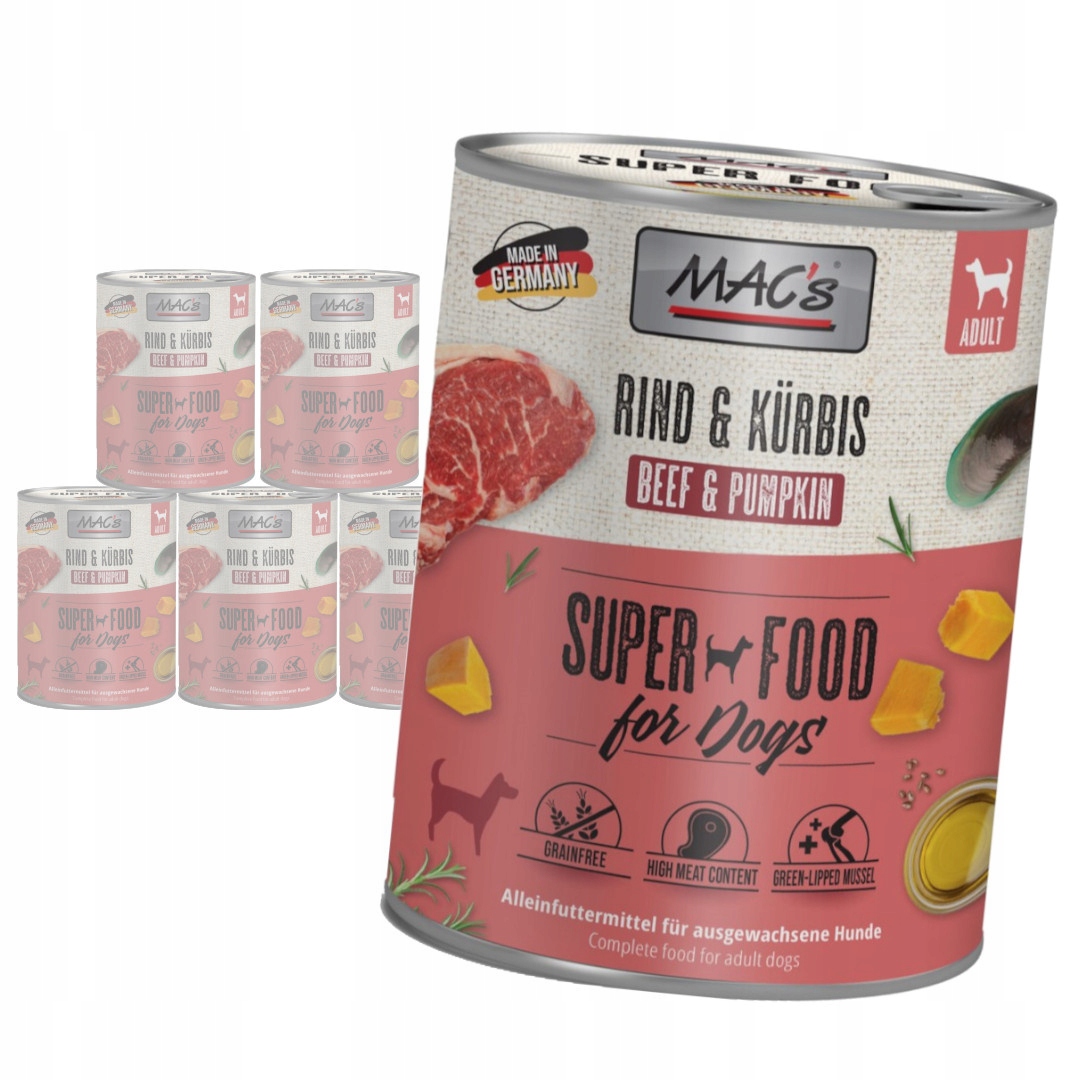 MAC's Dog 6x800g Bezobilné Vlhké Krmivo s hovězím a dýní pro psy