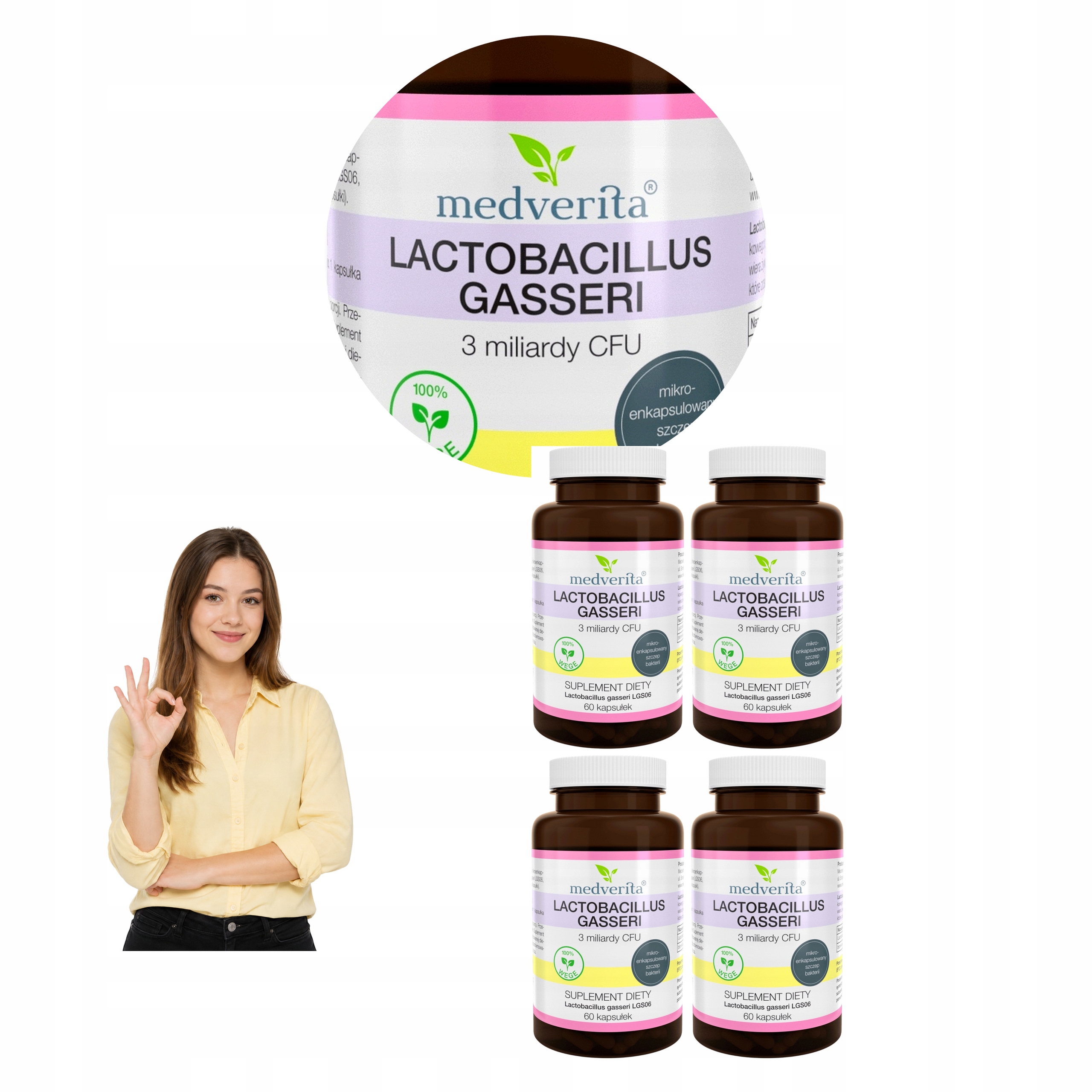4x Medverita Lactobacillus Gasseri 3 Miliardy Cfu Probiotyk Szczep 60K