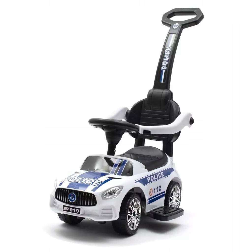 Jeździk z dźwiękiem i rączką Police Biały Baby mix