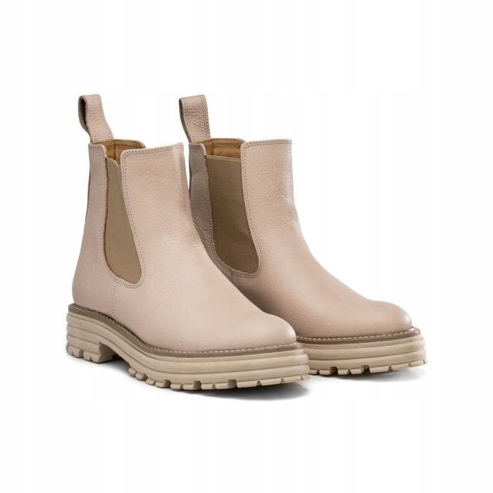 Kotníkové Boty S Gumičkami Platformy S Nazouvacími Nízkými Dýkami Přírodní Kůže 39