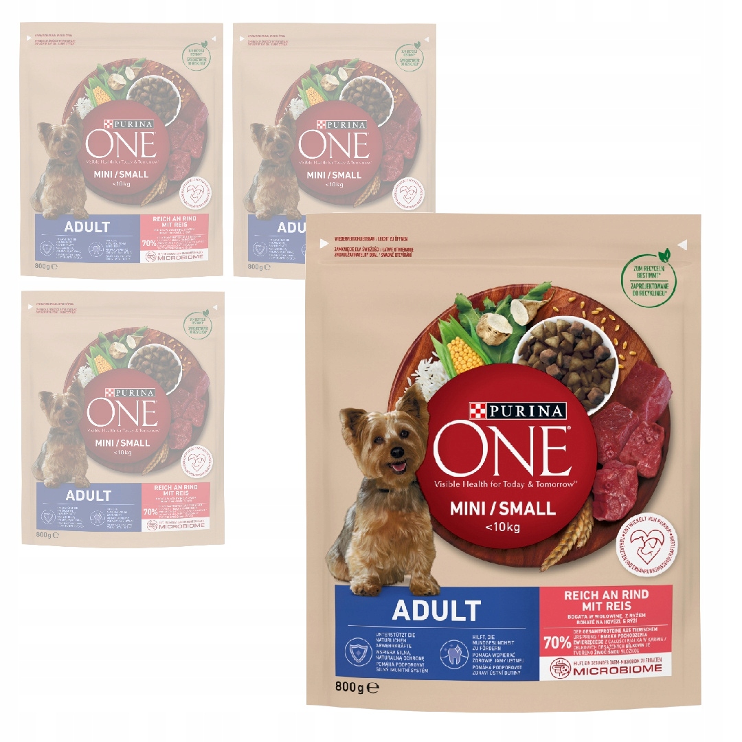 Purina One Mini Adult 4x800g Suché Krmivo pro psy malých plemen Hovězí rýže