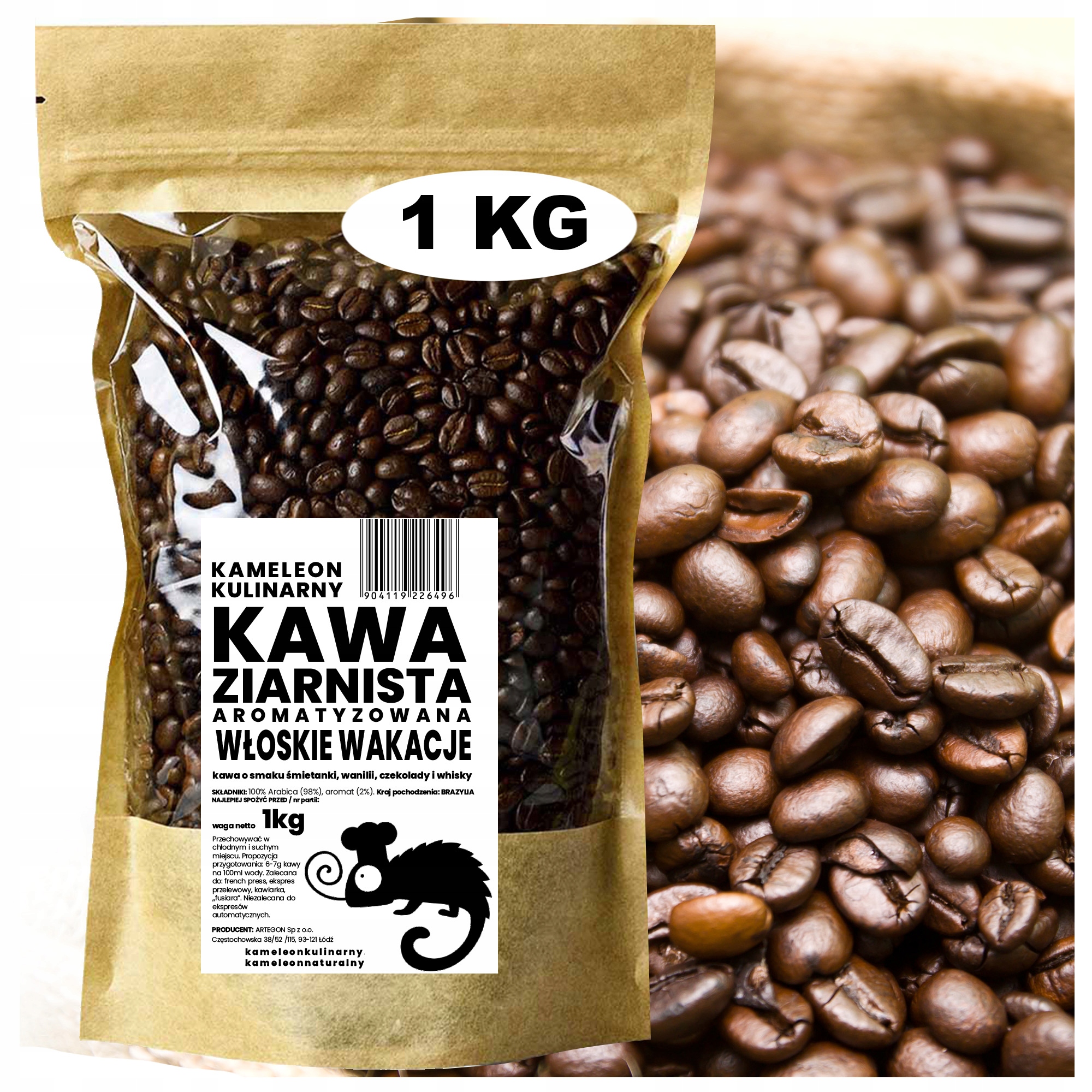 Kameleon Kulinarny Kawa Smakowa ziarno aromatyzowana Włoskie Wakacje 1kg