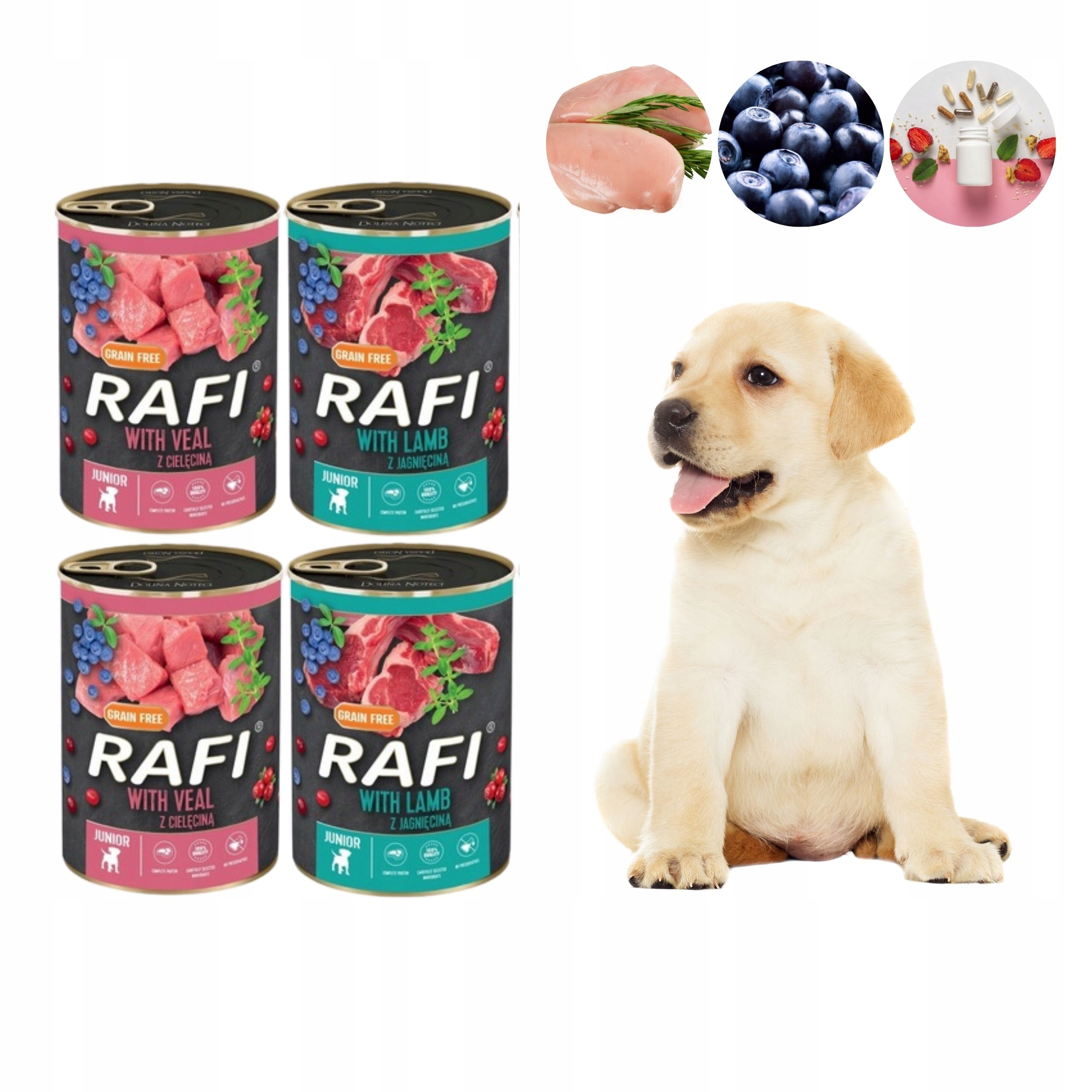 Levně Krmivo pro psy Rafi Junior jehněčí telecí maso vitamíny 400 g 16 kusů