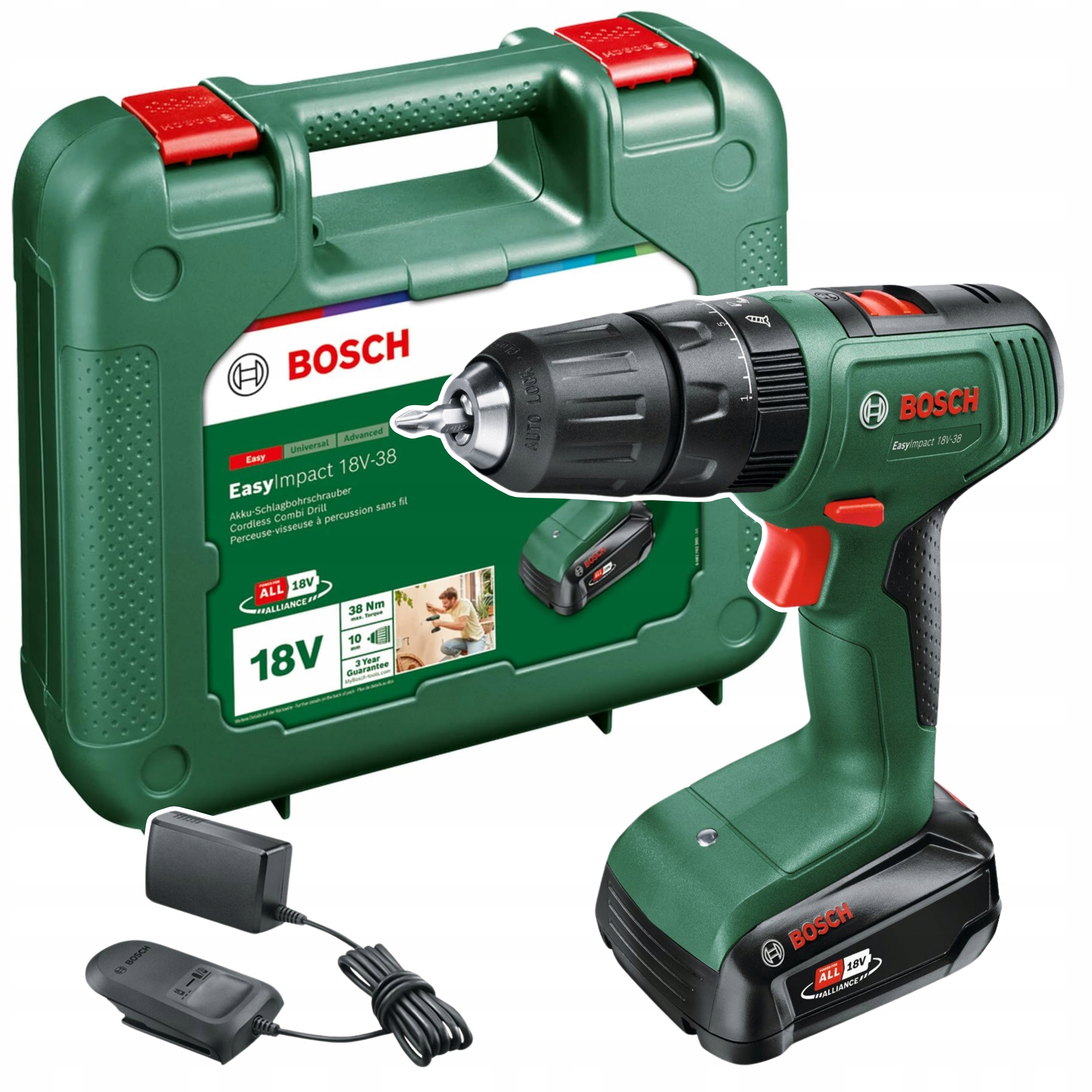 Bosch Wiertarko-wkrętarka udarowa Easy Impact 18V-38 Aku 2.0 Ah Walizka