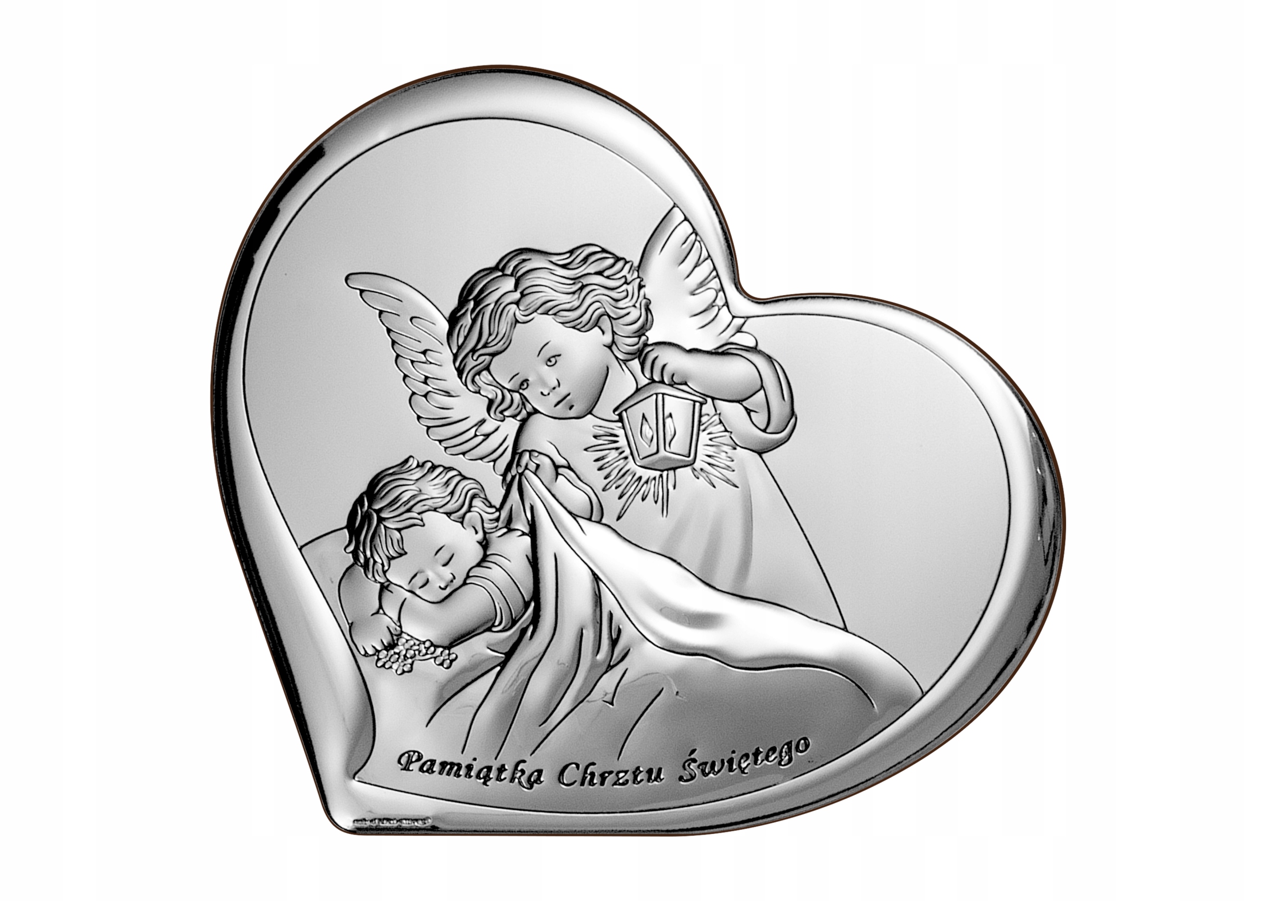 Gravírování suvenýru Obraz Anděl strážný Stříbrný obrázek Dárek srdce Křest