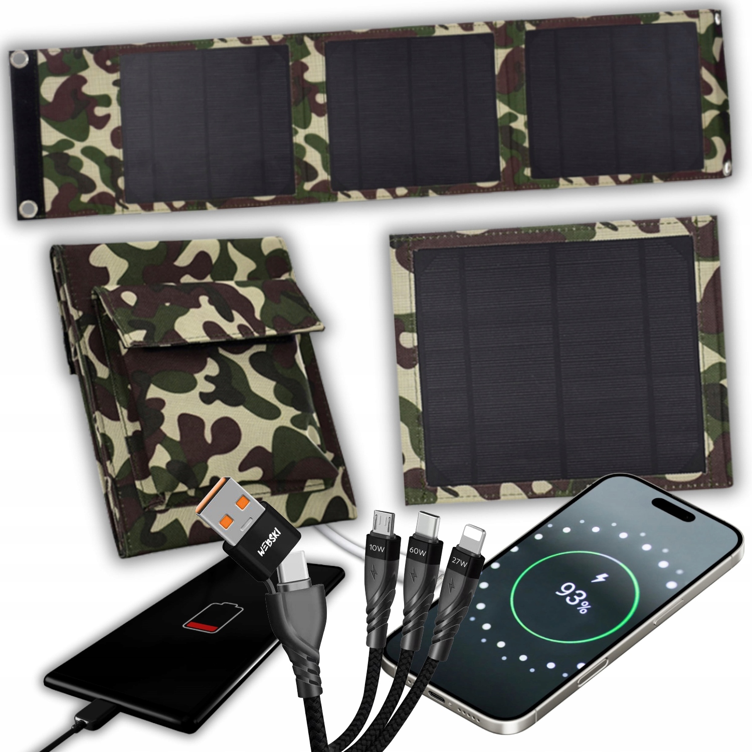 Solární Nabíječka Turistická Podložka 20W 2XUSB Survival Kabel 6V1