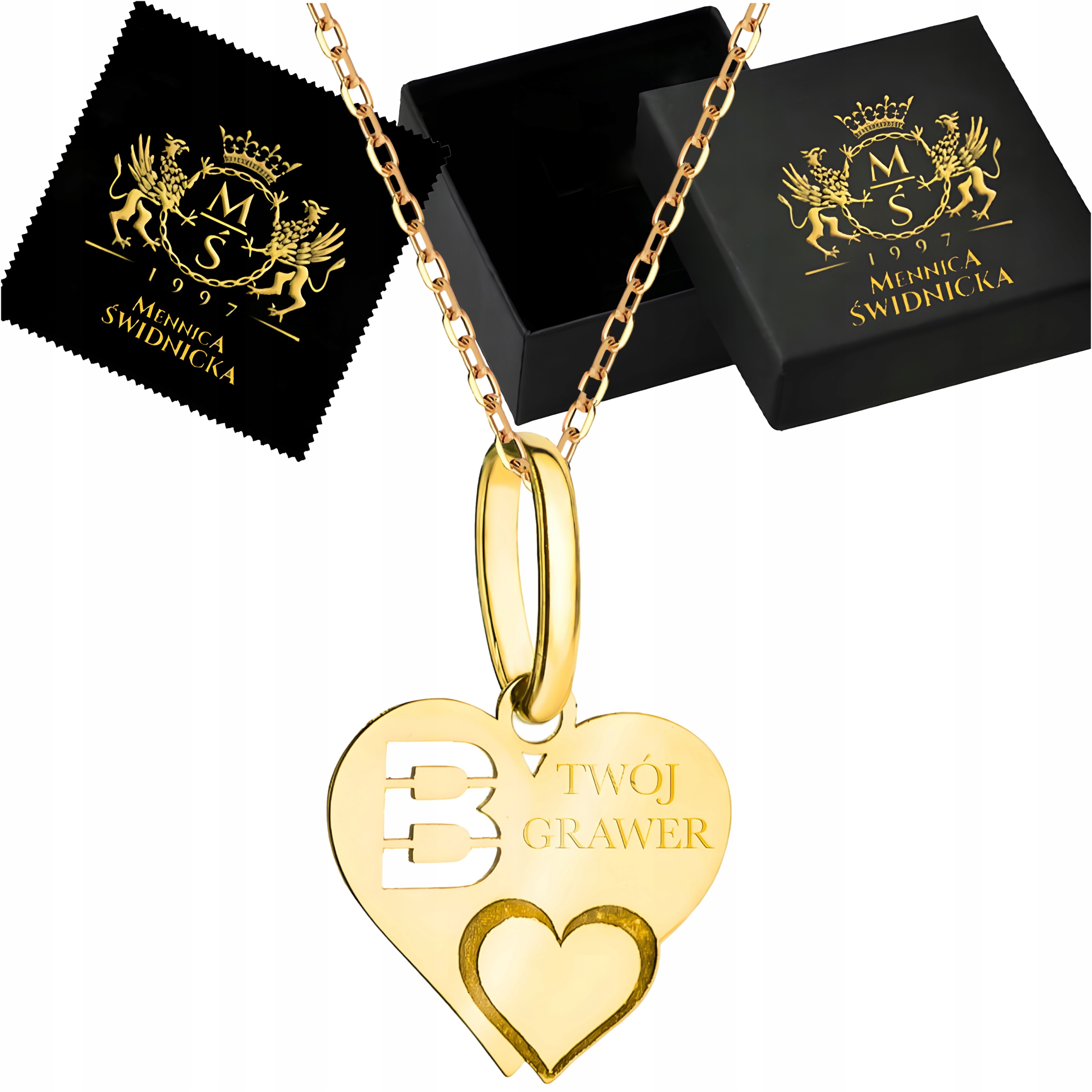 Zlatý Řetízek Srdce s písmenem B Zlato 585 Ideální Dárek Gravírování Bonus