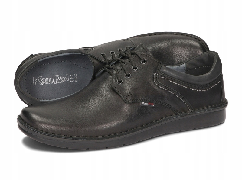 BUTY MĘSKIE SKÓRZANE TĘGIE SZYTE 011 CZARNY 44 Rozmiar 44