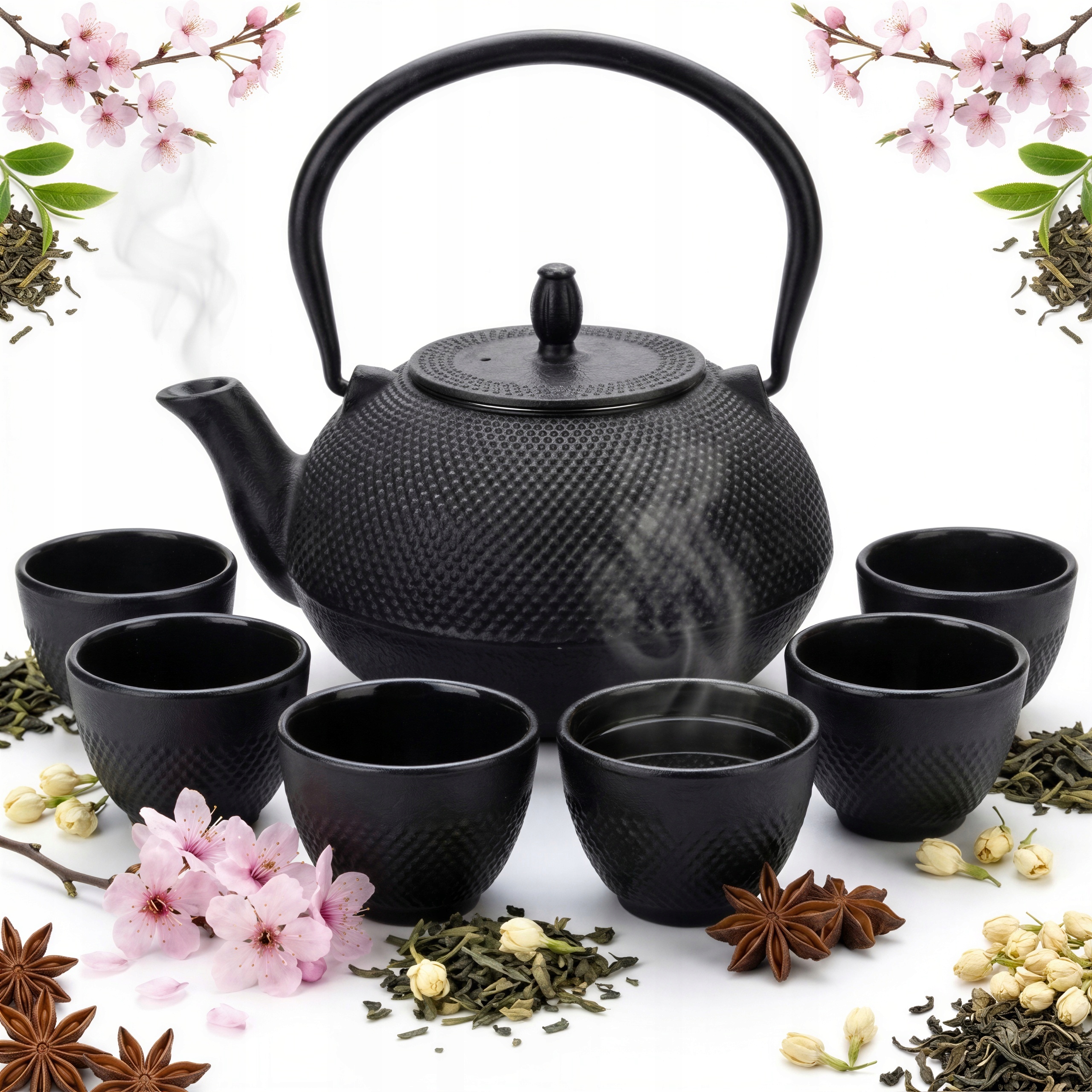 Liatinová Čajová Kanvica Lúhovač 1,8L S Setom 6 Čiernych Čajov Na Bylinky Čierna