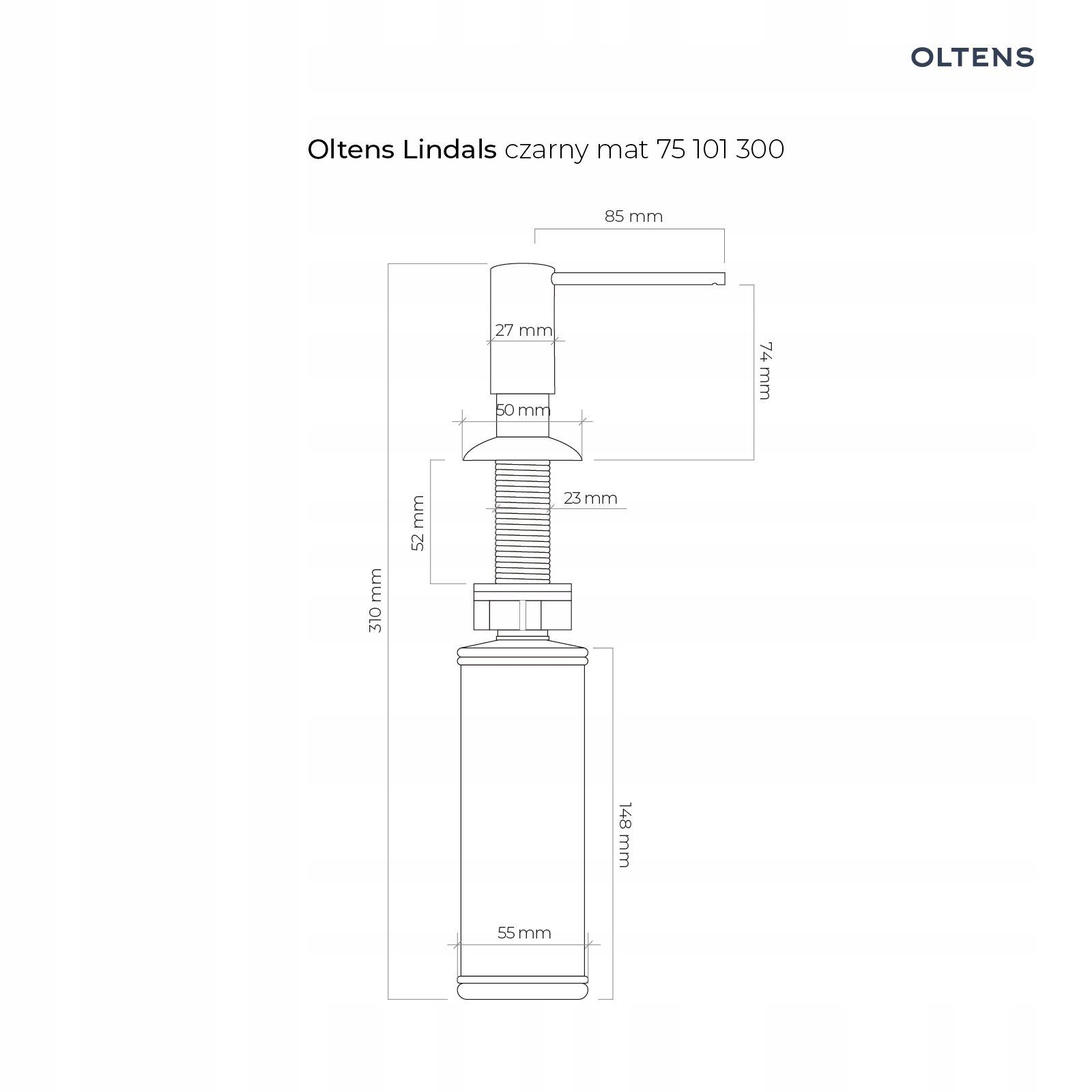 Dozownik do płynu Oltens Lindals 300 ml czarny EAN (GTIN) 5903003009290