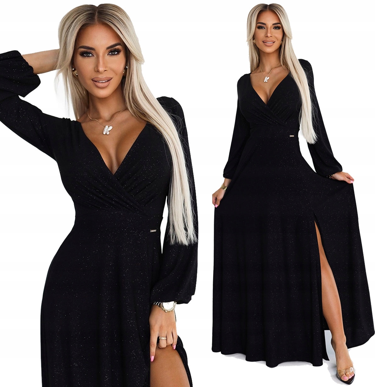 Krásná Dlouhá Sukně S Hlubokým Výstřihem A Dlouhým Rukávem, Černá Xs