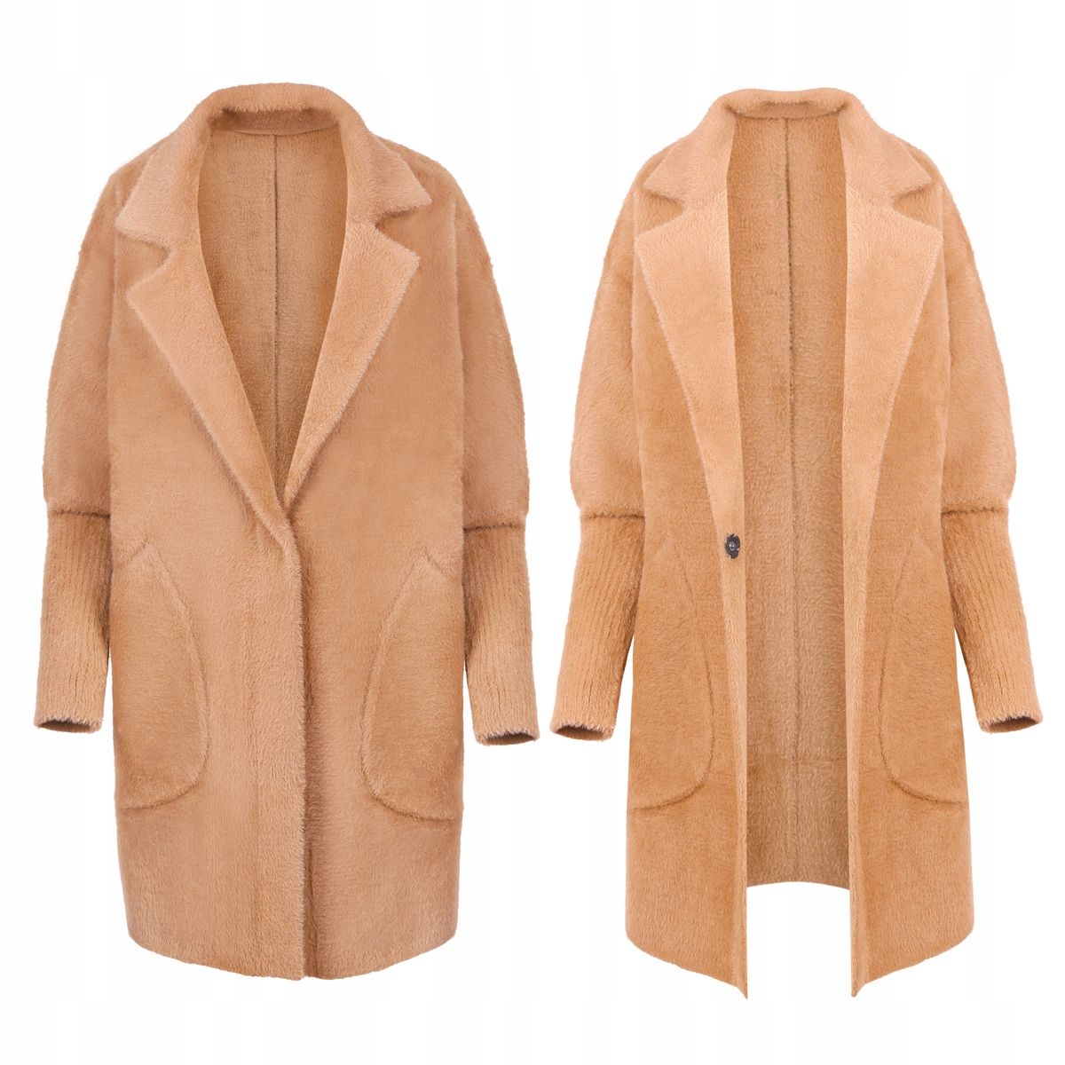 

Płaszcz Alpaka Kurtka Kołnierz Wełna Kolor Camel