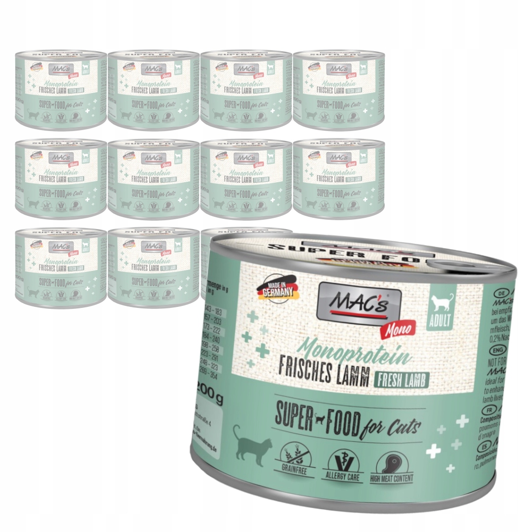 Levně MAC's 12x200 g Monoproteinové Mokré Krmivo Pro Kočky Jehněčí maso