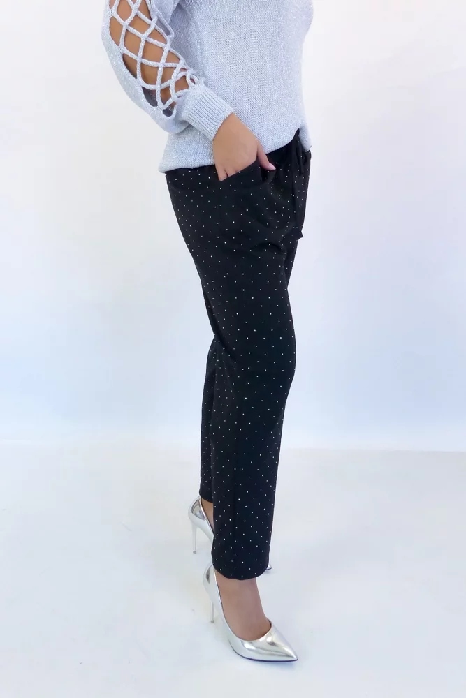Černé elegantní dámské kalhoty s flitry Uni