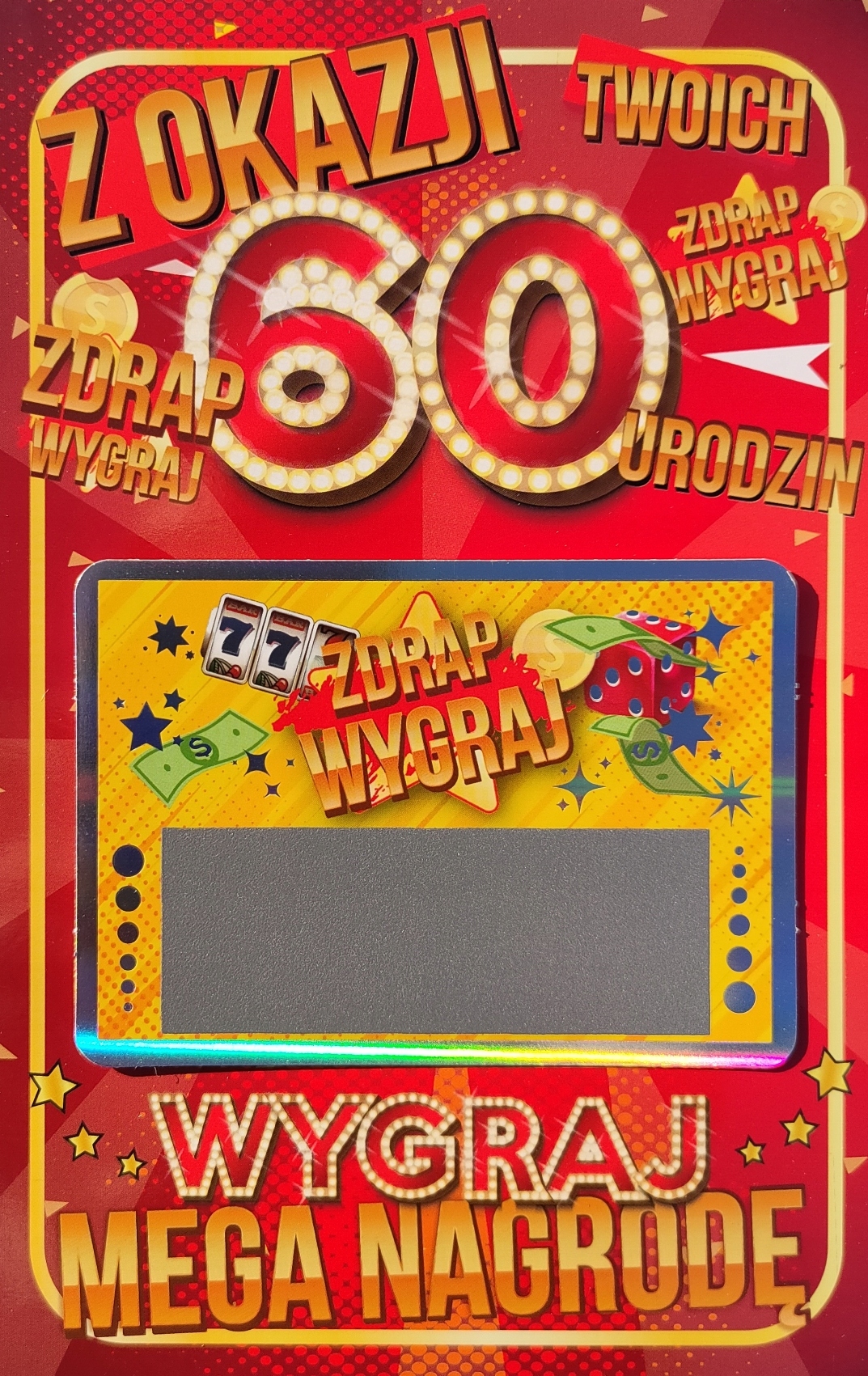 

Kartka ze zdrapką na 60 urodziny czerwona