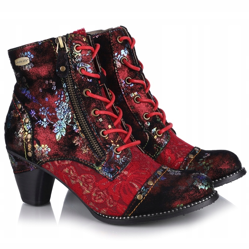 Dámské kotníkové boty Laura Vita Alcizeeo 12 Framboise SL886-2J květy Kůže VEL.39