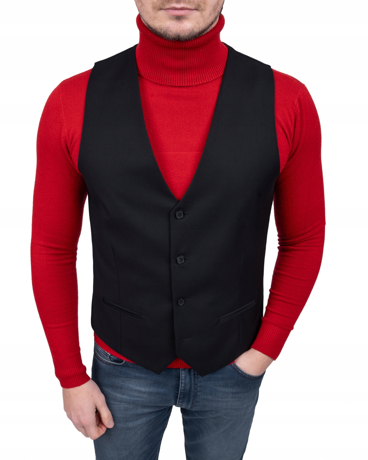 KAMIZELKA MĘSKA ELEGANCKA WIZYTOWA CZARNA 62 pl Kolor czarny