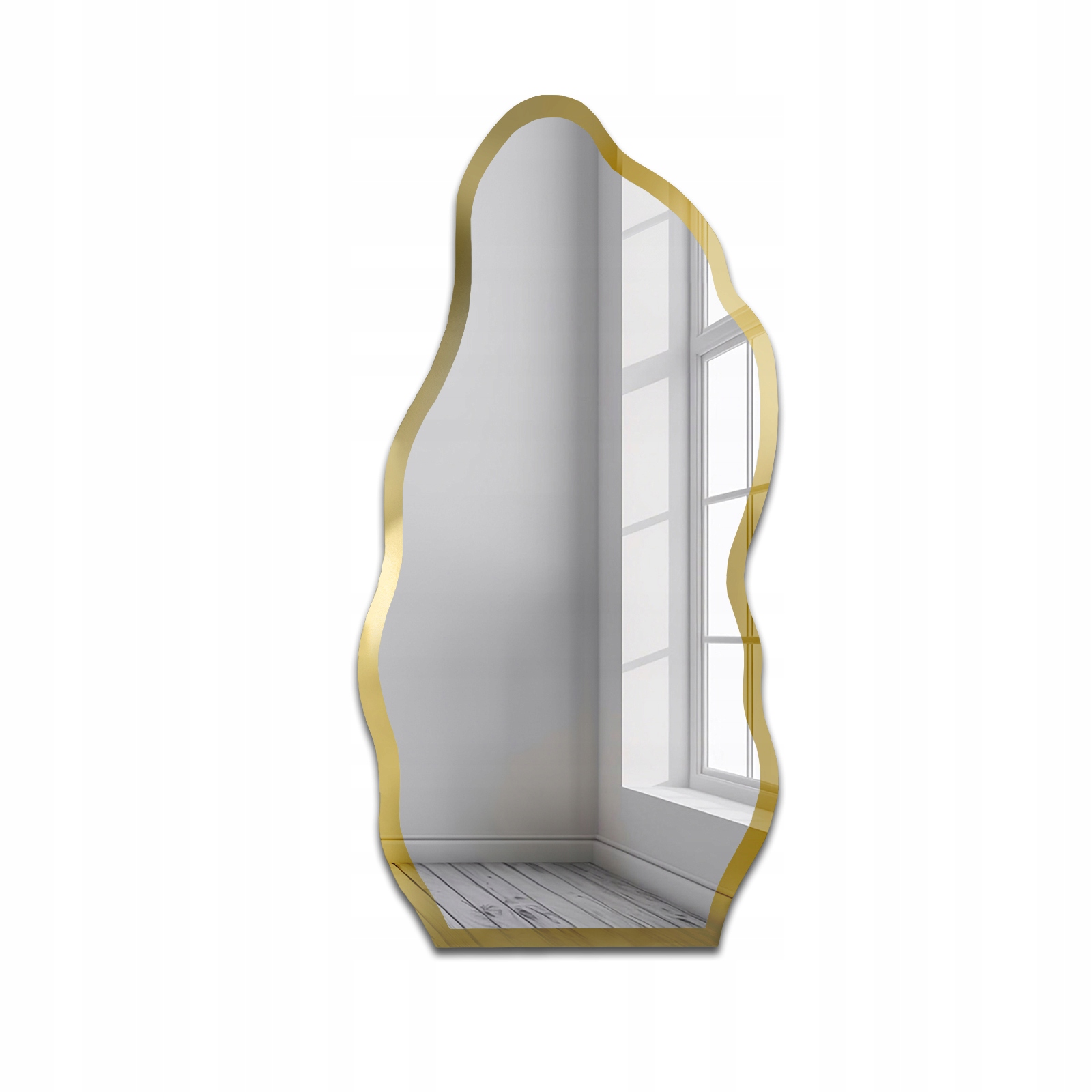 Nepravidelné Zrcadlo Auro Shine II v zrcadlovém rámu, zlatý lesk, 70x152