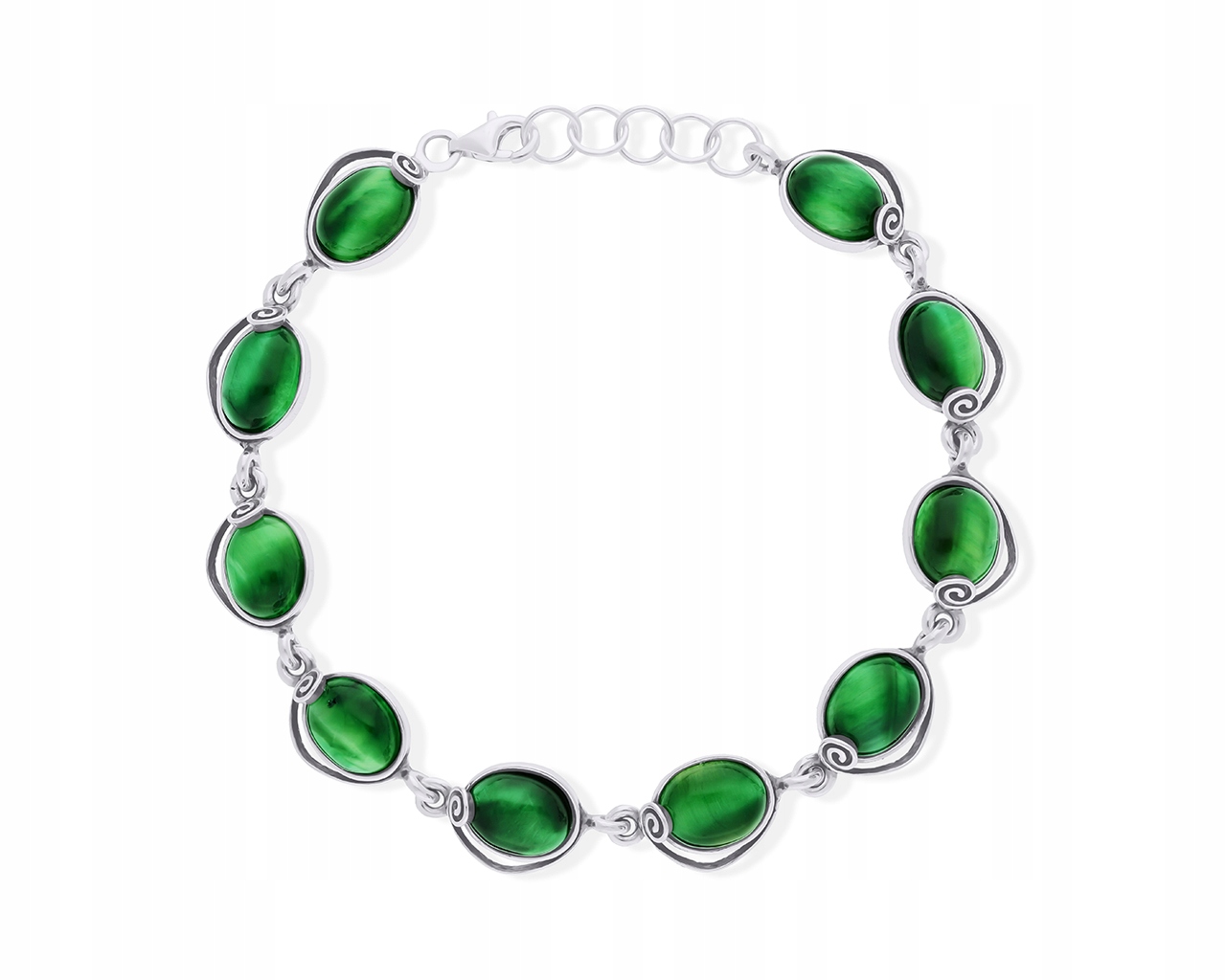 Stříbrný náramek Přírodní zelené tygří oko pro ženy Stříbro 925