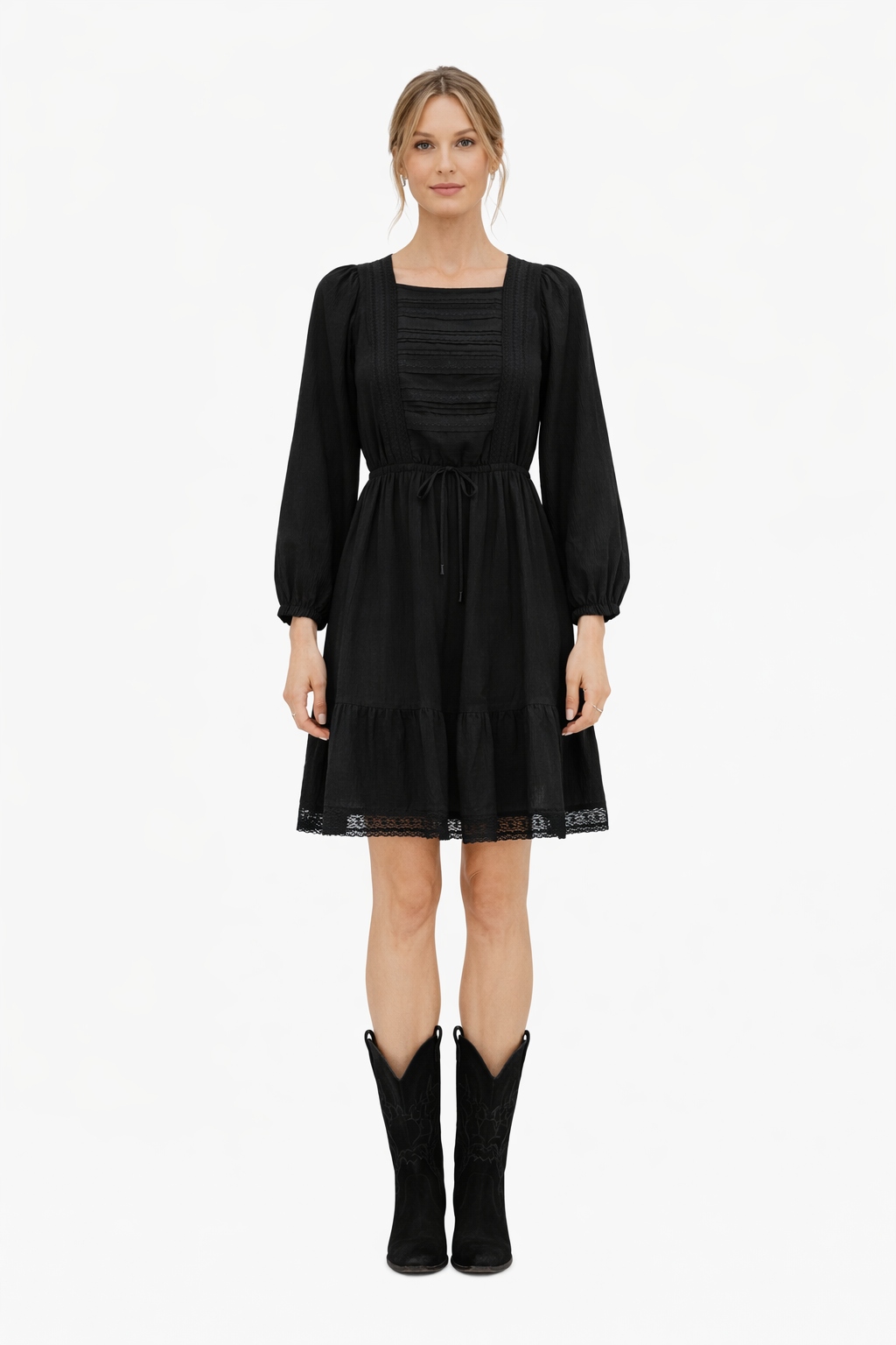 Černé Šaty S Volánem A Rukávem 3 4 M I3A