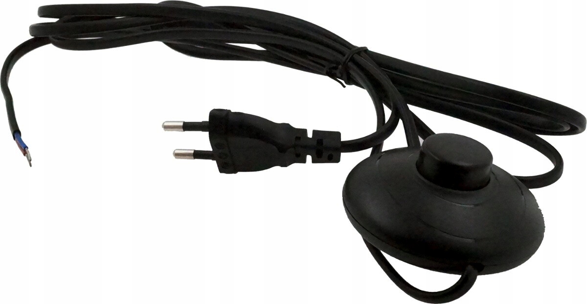 Włącznik nożny czarny z przewodem zasilającym 2,5m i wtyczką do lampki