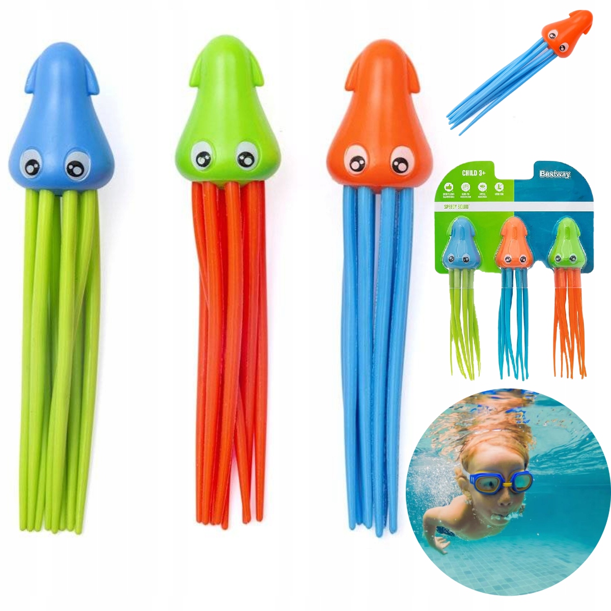 PODWODNE OŚMIORNICZKI DO NAUKI NURKOWANIA wyławiania z wody 3 szt. BESTWAY Waga produktu z opakowaniem jednostkowym 0.12 kg