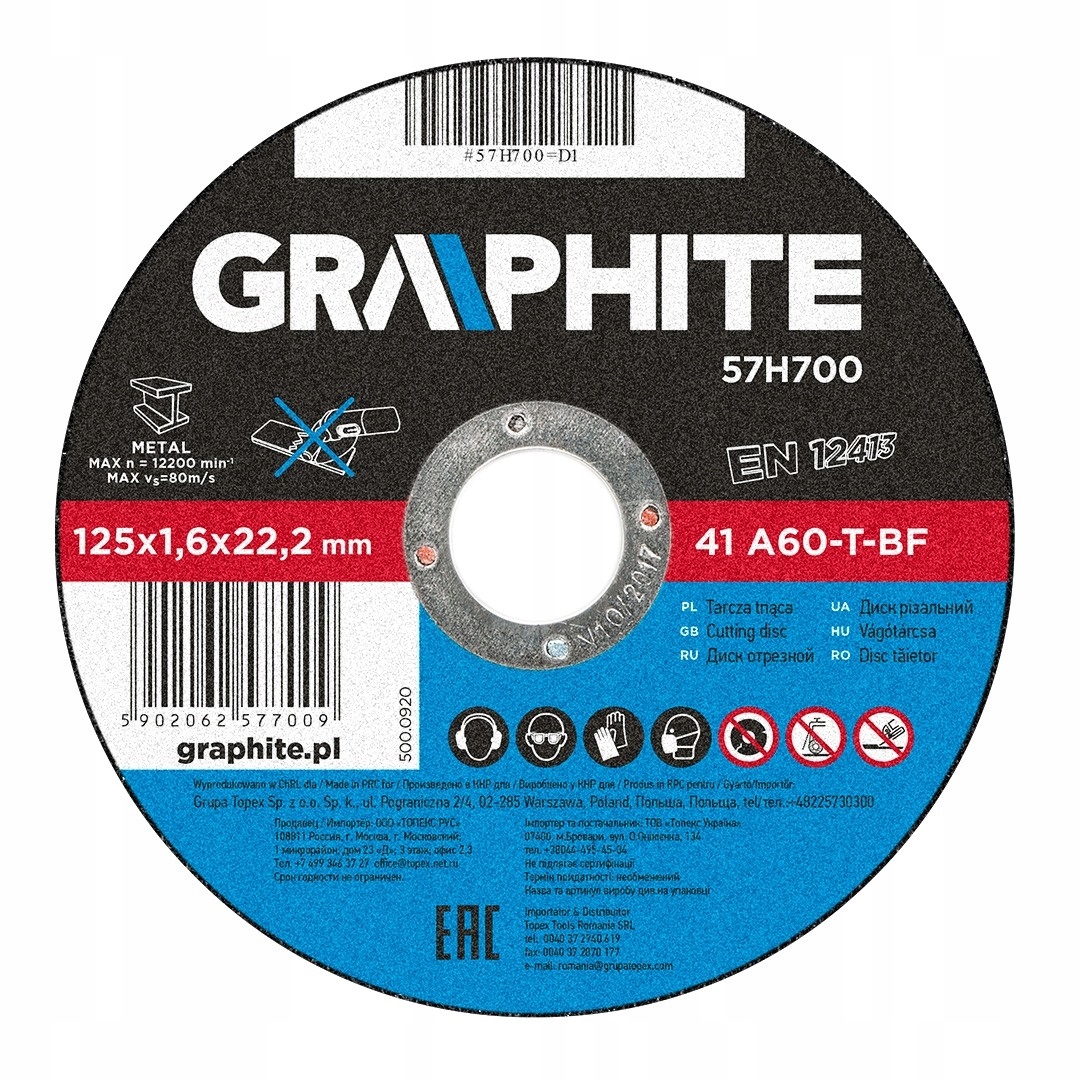 

Graphite Tarcza Tnąca Metal 125X1,6X22MM 57H700