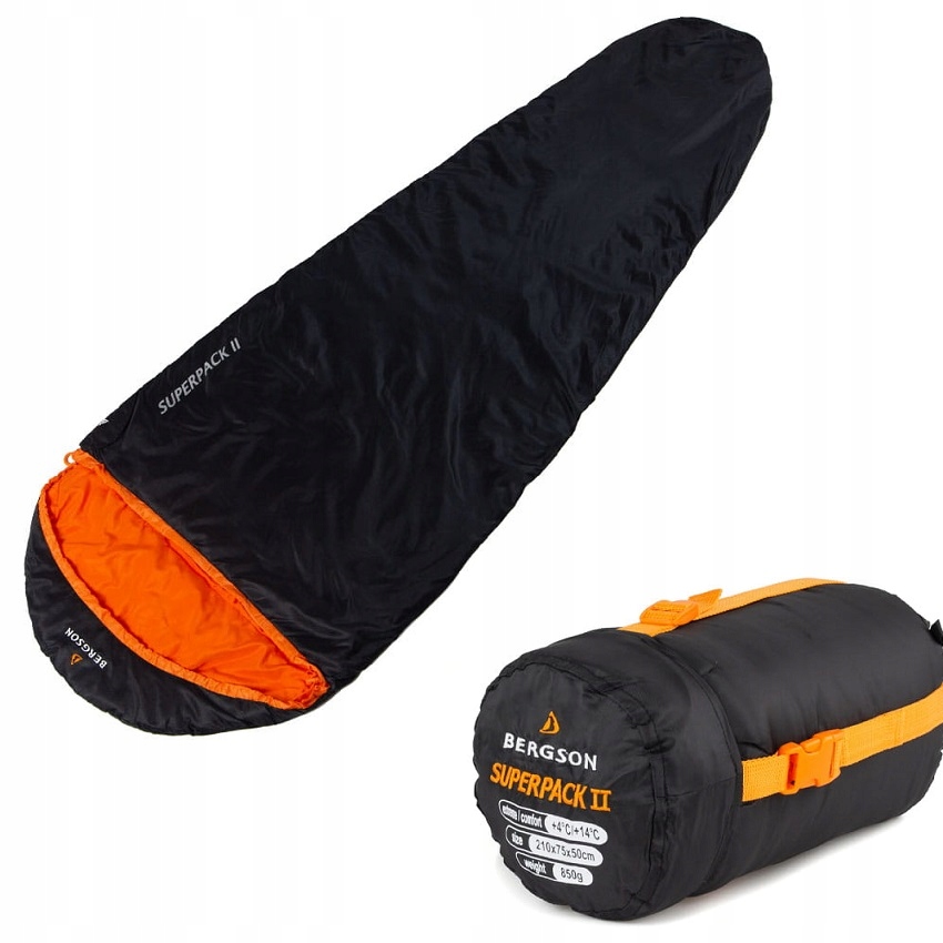 Spací pytel mumie Superpack II Bergson černý, 210x75x50 cm, lehký na léto