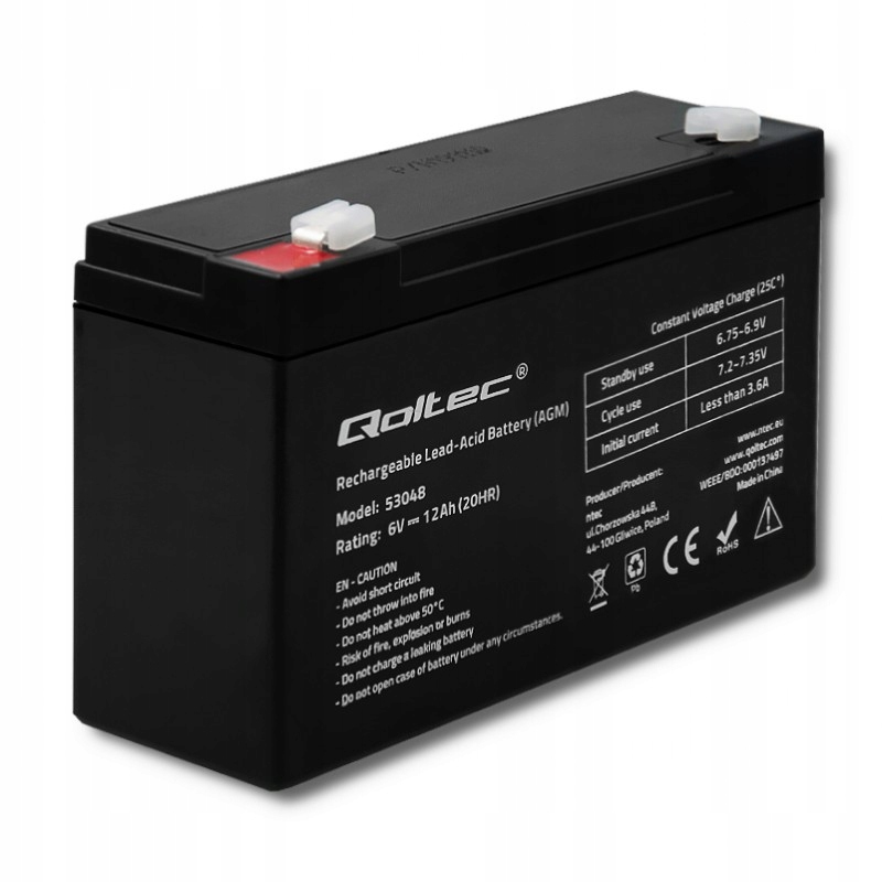 Akumulator Qoltec 53048 6V 12 Ah czarny