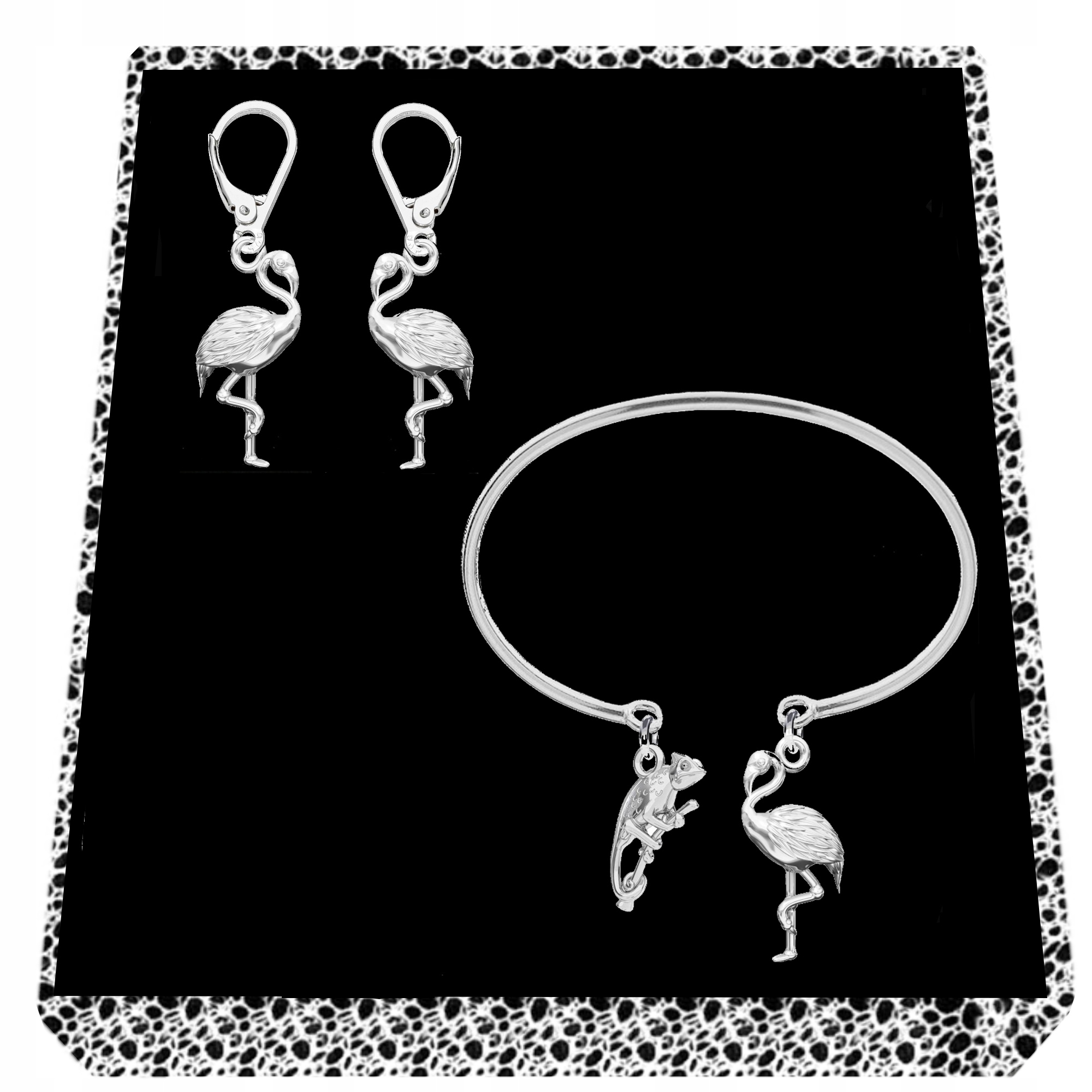 Sada stříbrných šperků 925 Plameňák 3D Symbol harmonie srdce a mysli