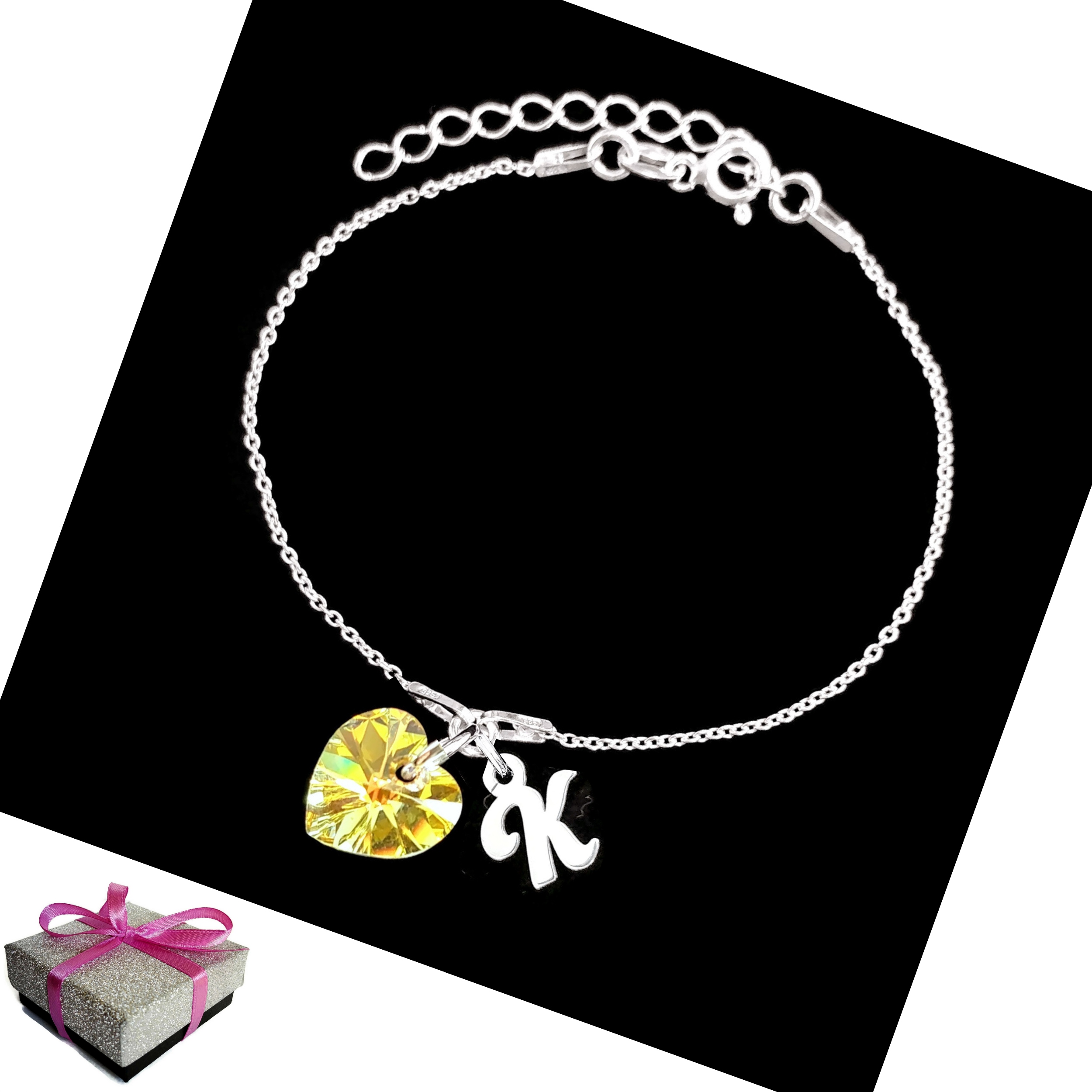 

Bransoletka Litera Literka K Serce Swarovski 925