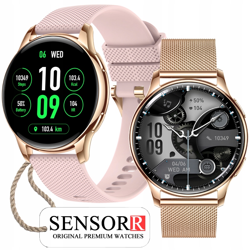 Zlaté Dámske Smart Hodinky S Volaním, Meraním Tlaku, Pulzomerom, Monitorovaním Spánku A Krokomerom Pl