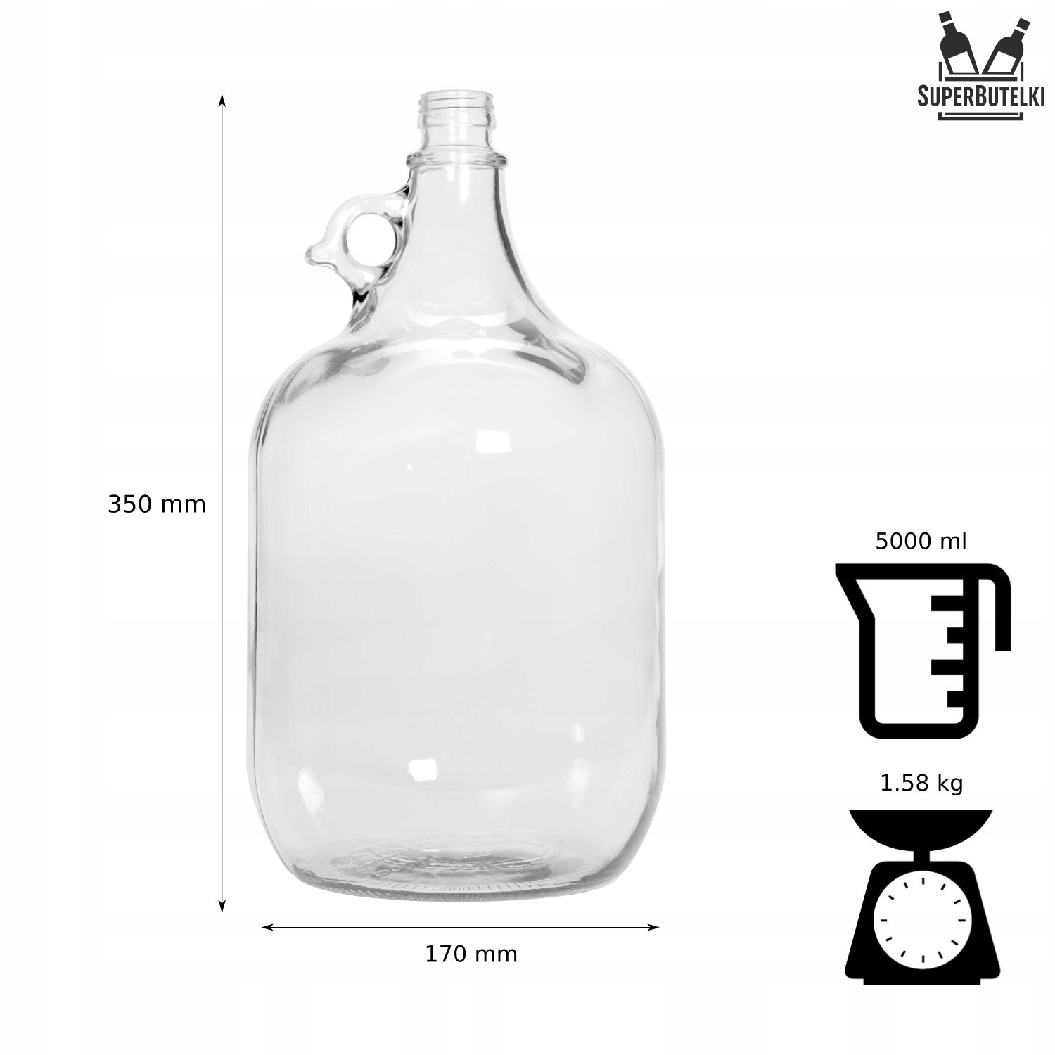 GĄSIOR 5l BALON DAMA BUTELKA NA WINO + ZAKRĘTKA Kolor przezroczysty