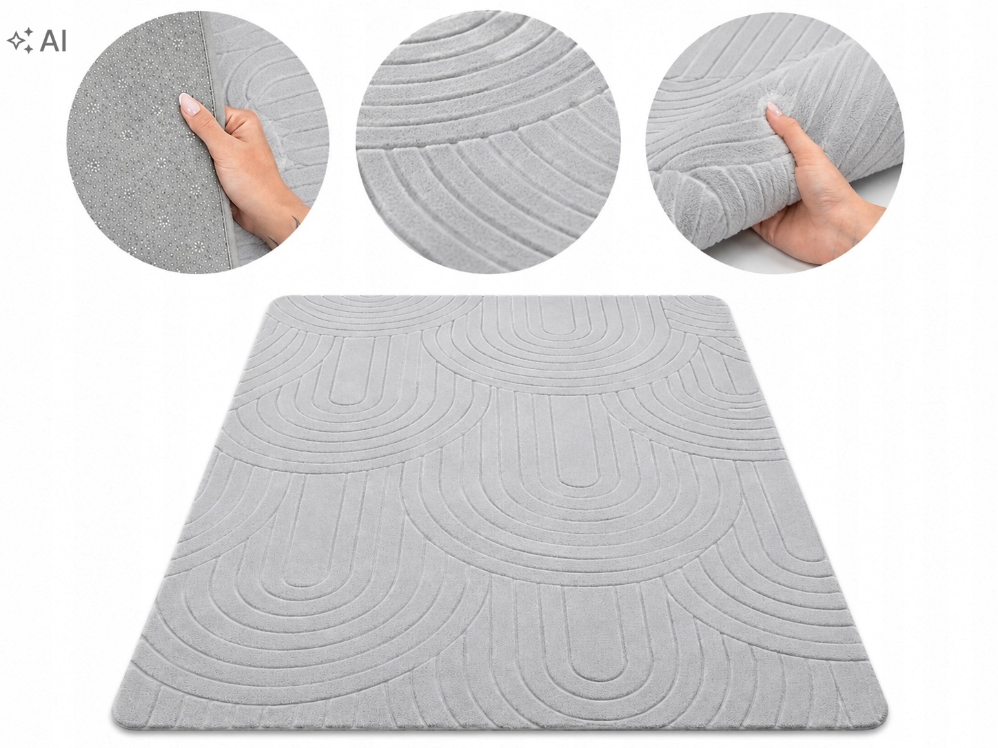 Dywan do salonu 240x300 cm ze wzorem 3D w okręgi, jasnoszary, antypoślizgowy