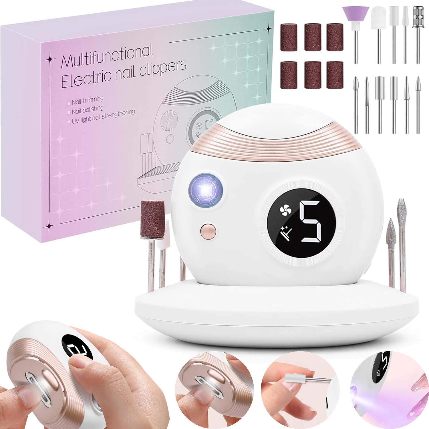 Elektrický Kleštičky Na Nehty 5 Rychlostí S Broušením A Uv Lampou