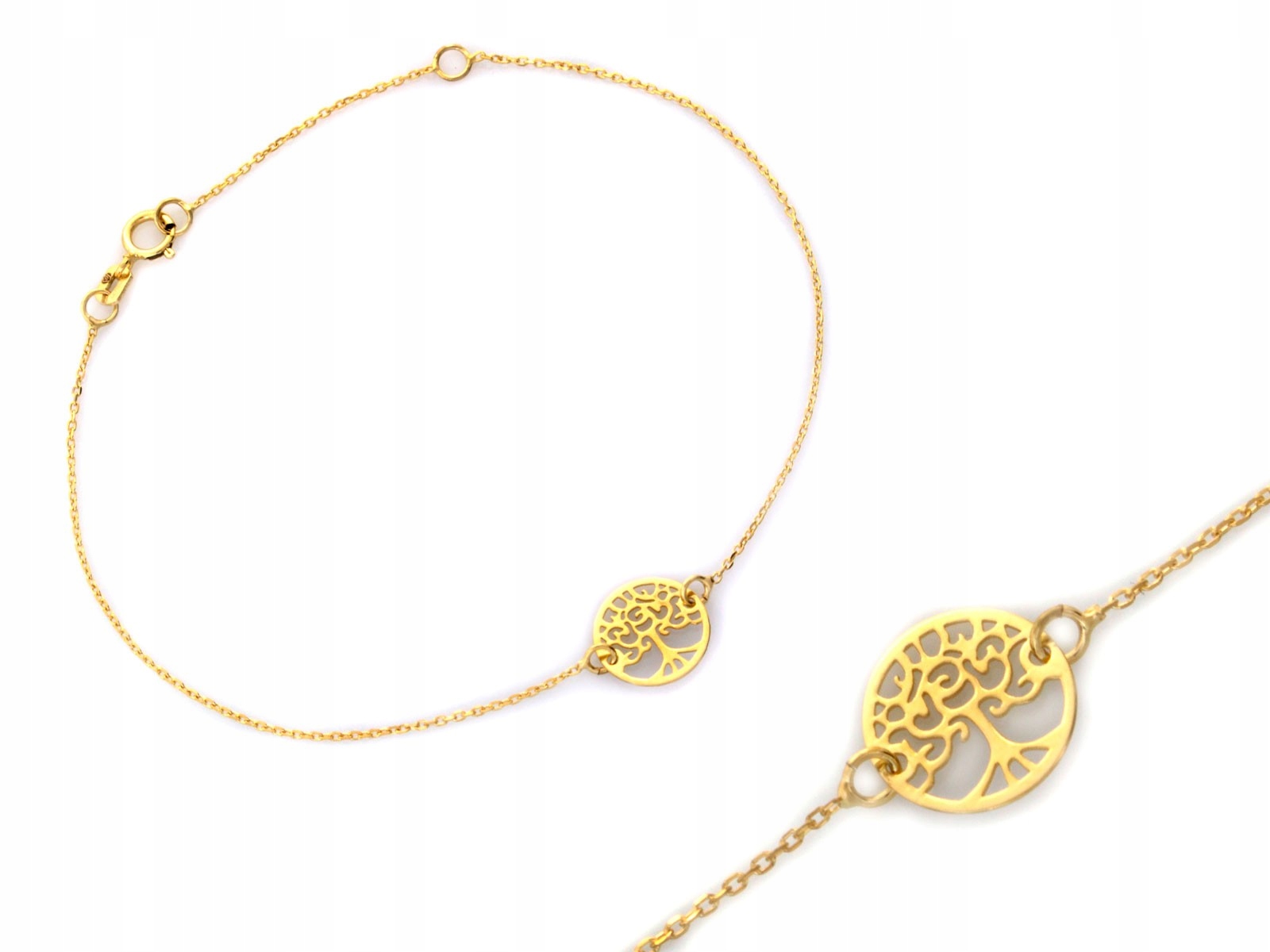 Dámský řetízkový náramek zlato 585 14k efektní kroužek se stromem