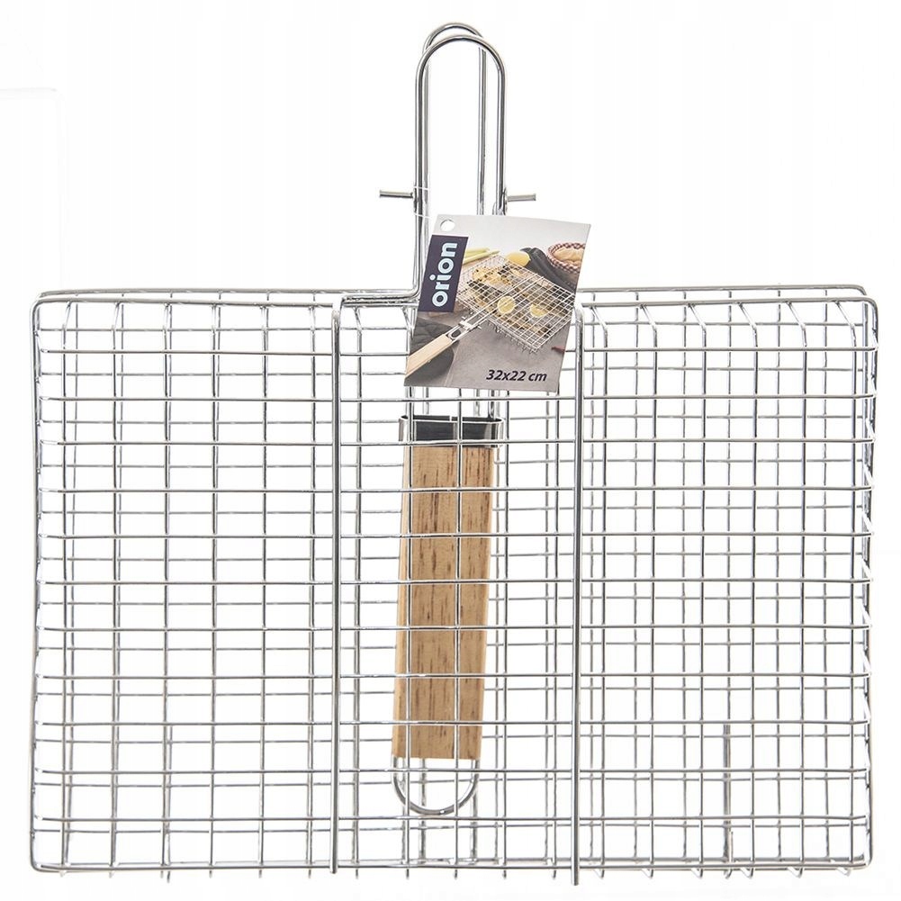 RUSZT GRILLOWY STALOWY ZAMYKANY KRATKA NA GRILLA MIĘSA RYB WARZYW 32x14 cm Szerokość produktu 32 cm