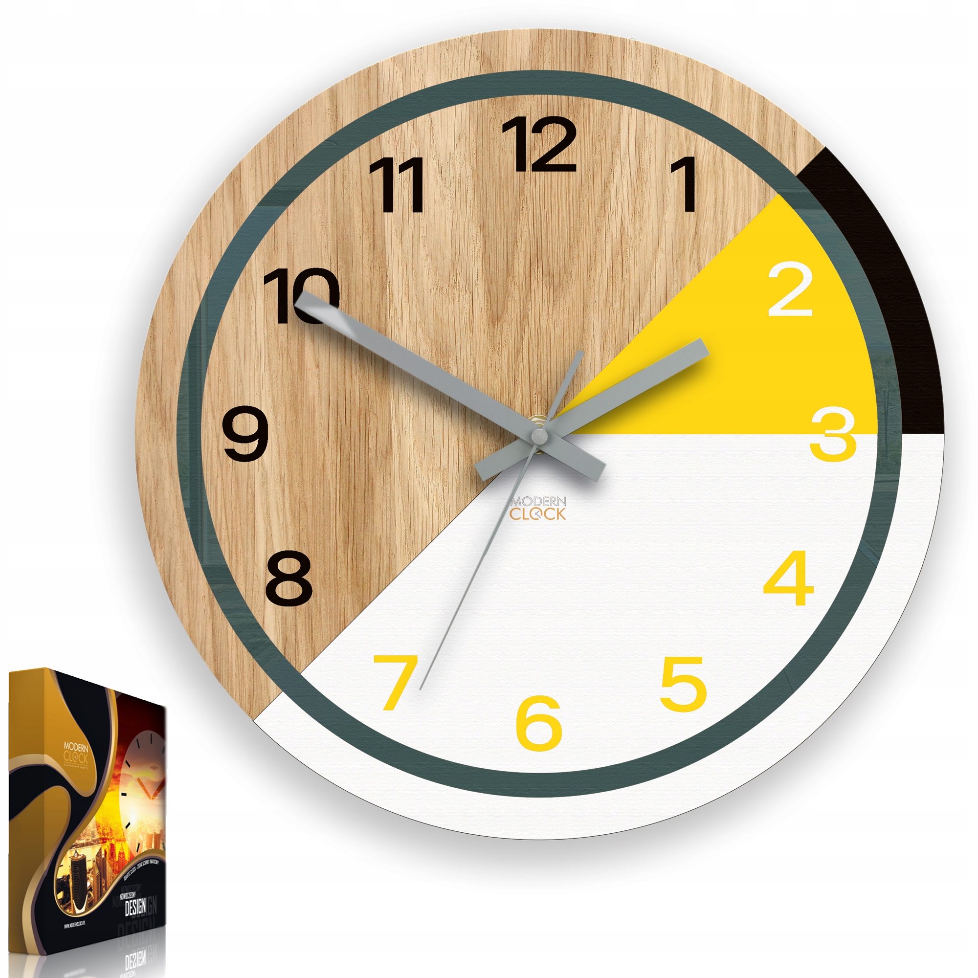 

Zegar ścienny drewniany Lagos żółty 33cm cichy