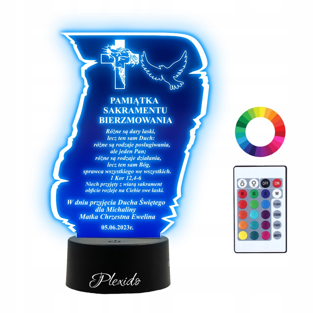 Lampka Nocna 3D LED Pamiątka na Bierzmowanie