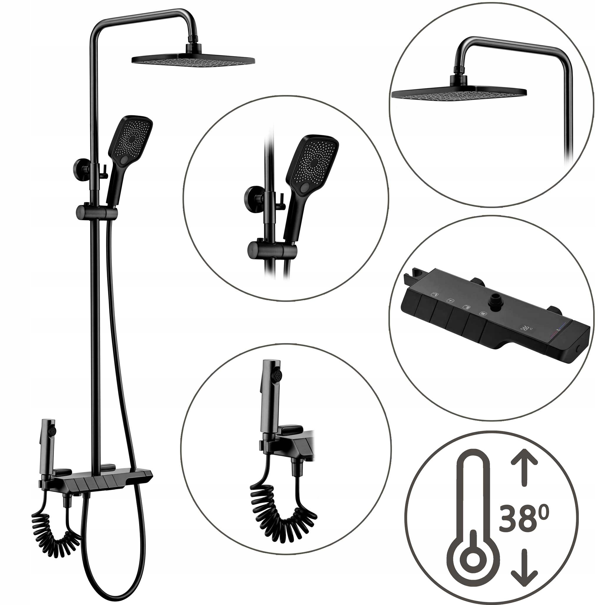 Sprchový set s termostatom Rob čierny matný Rea