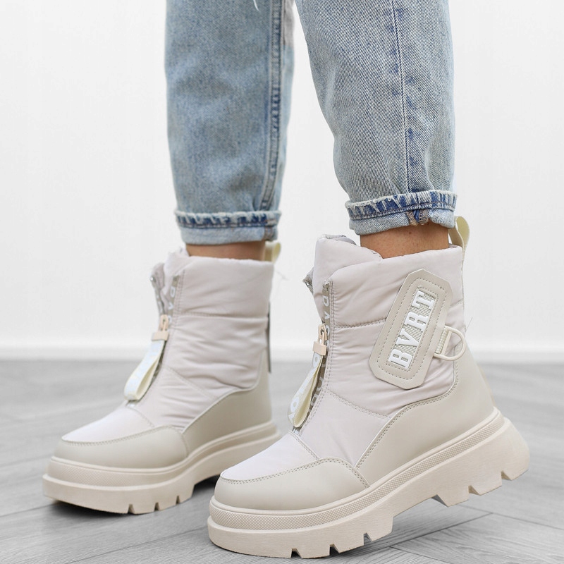 Beżowe śniegowce damskie ocieplane napisy 5707 r37 Rozmiar 37